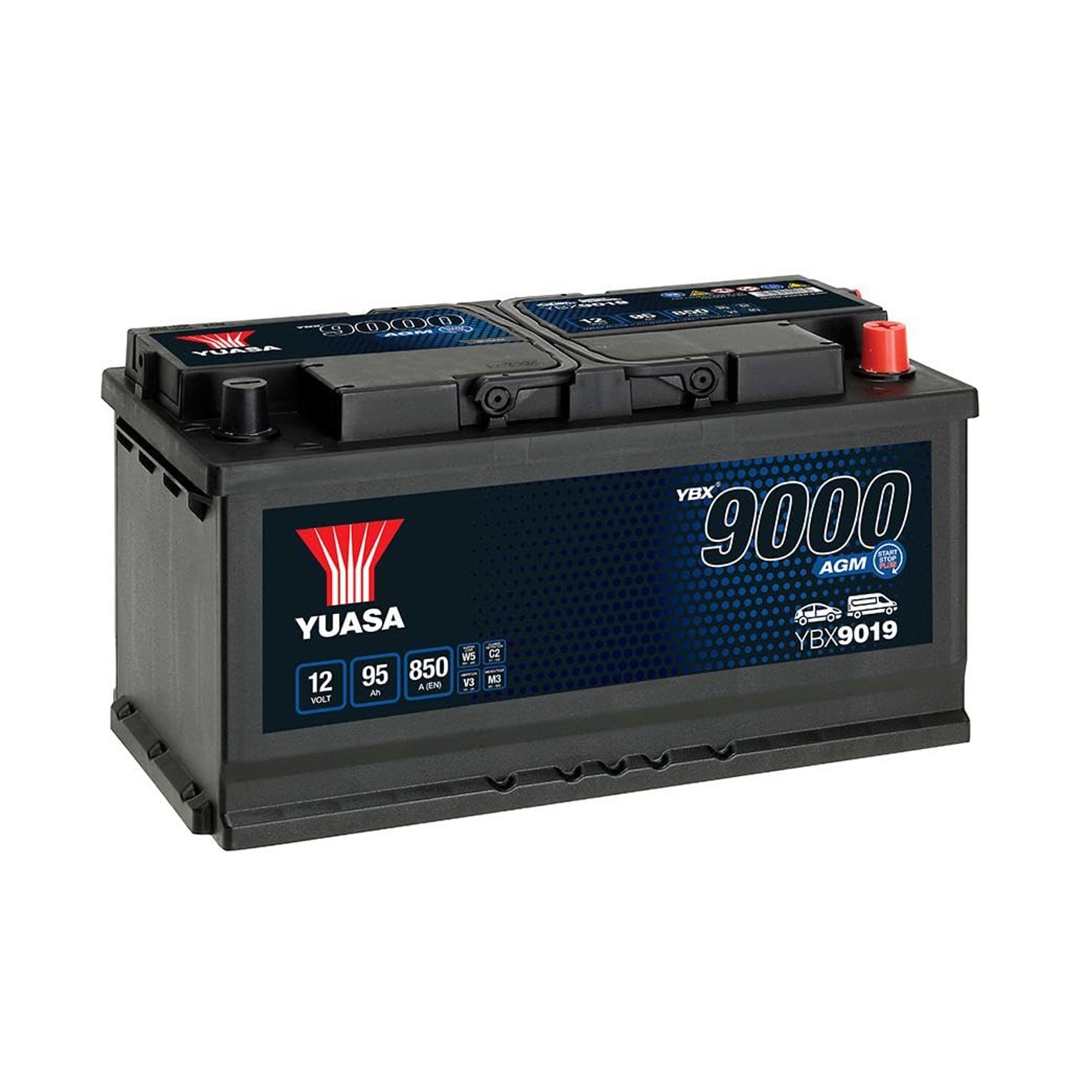 Yuasa YBX9019 12V 95Ah 850CCA AGM Start Stop Plus Maintenance Free Car Battery