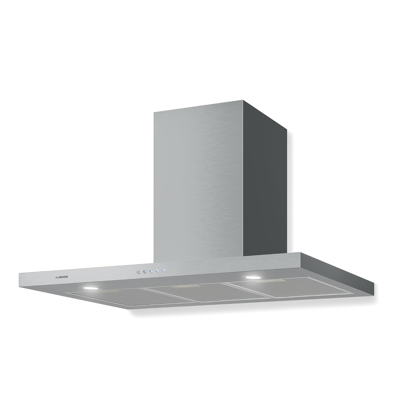 Klarstein Cooker Hood, Extractor Fan for Kitchen w/Dishwasher Aluminium Grease Filter, 600m³/h flow, LEDs, EEC A++ Cooker Hoods, Wall Mount Steel Fan Vent Hoods, Kitchen Extractor Fan, Silver, 90 cm