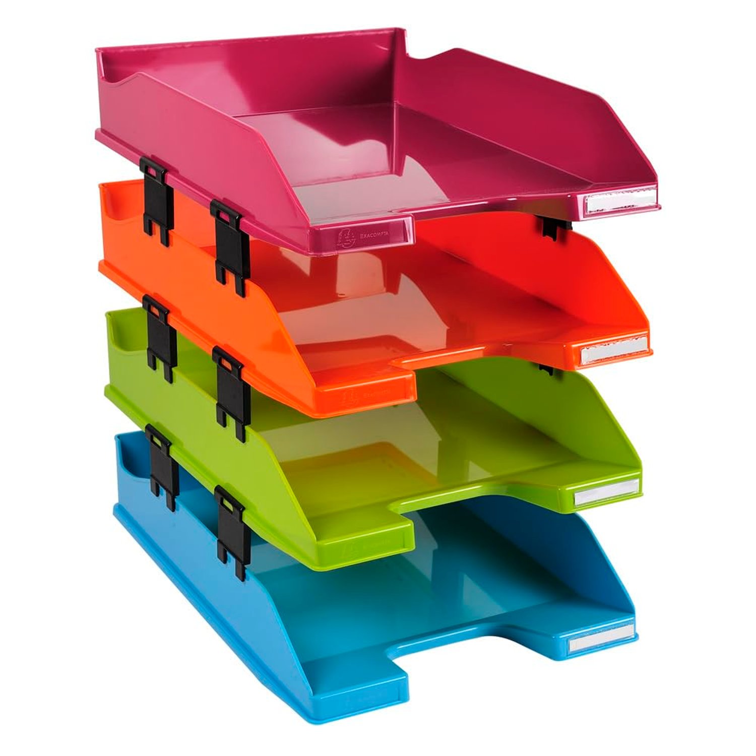 Exacompta - Ref 113298SETD - Letter Trays Combo Midi (Set of 4) - 357 x 255 x 244mm in Size, Suitable for A4+ Documents, 12 Spacers to Increase Capacity - Assorted Colours
