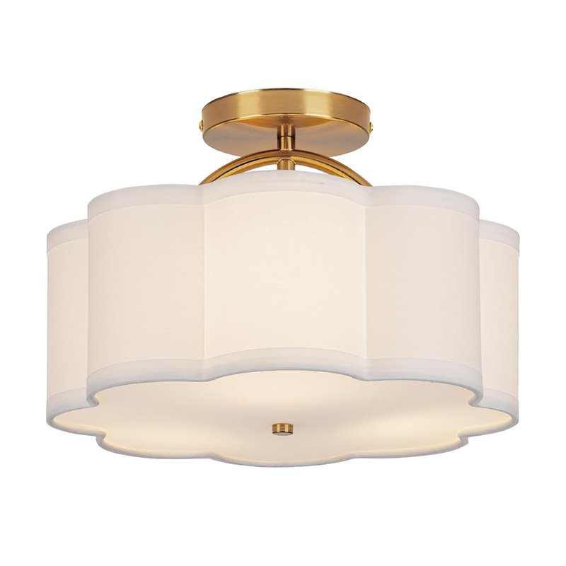 CALOKES Semi Flush Mount Ceiling Light Fixture, Modern 3-Light Chandelier with Cloud-Shaped Cream White Fabric Shade and Golden Arm, Ideal for Bedroom, Kitchen, Living Room and Entryway, EU