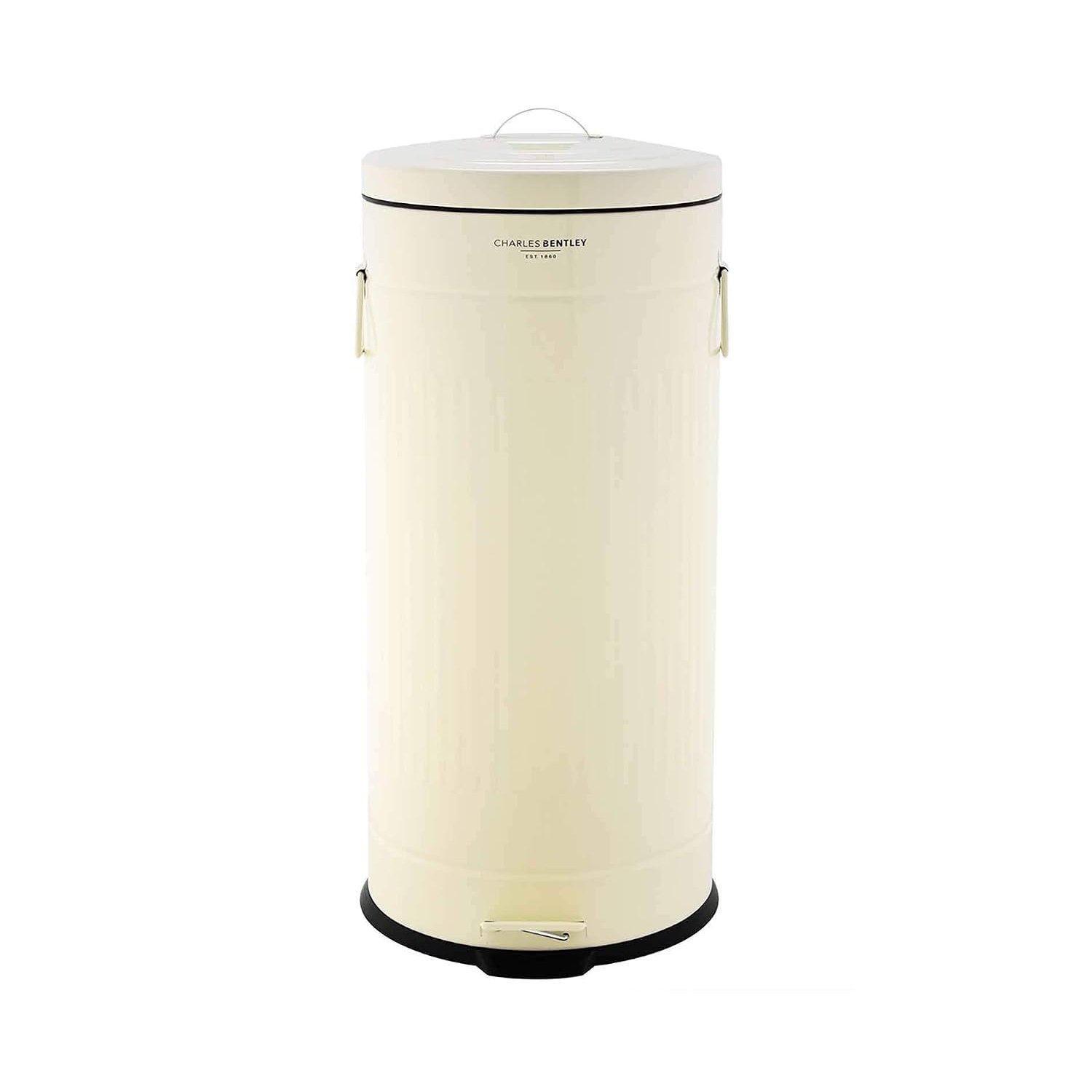 CHARLES BENTLEY Kitchen Bin, 30 Litre, Steel, Round, Retro Style, Kitchen Pedal Waste Bin, Cream, Contemporary, Aesthetic, Convenient, Side And Lid Handles, Inner Bucket, Easy Emptying (68.5x29cm)
