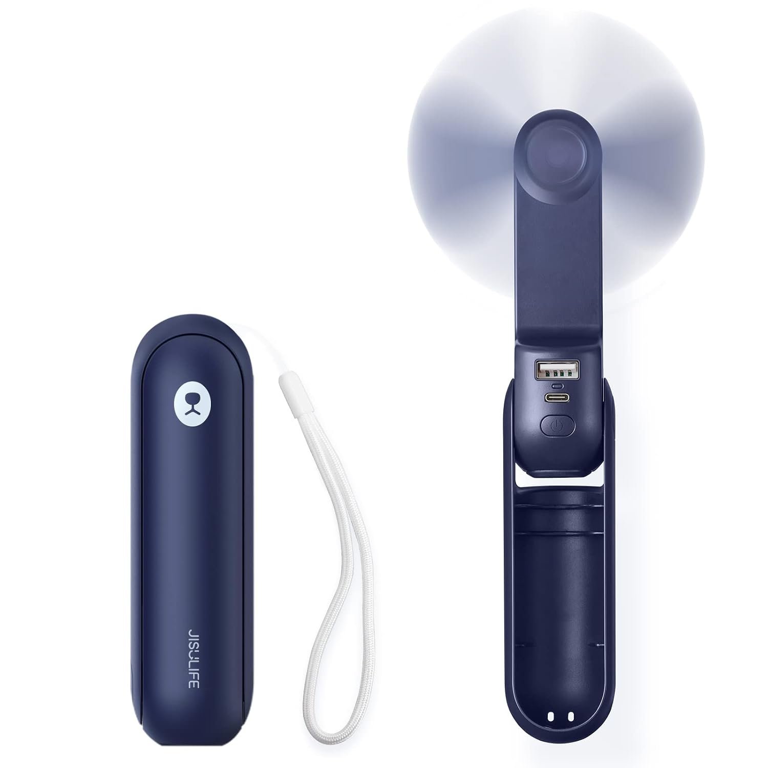 JISULIFE Portable Handheld Fan, Mini 3 In 1 with Rechargeable Battery, Personal Pocket Fan for Travel, Outdoor, USB Power Bank, Flashlight, Essential Ideal Gifts for Men/Women/Family/Friends - Blue