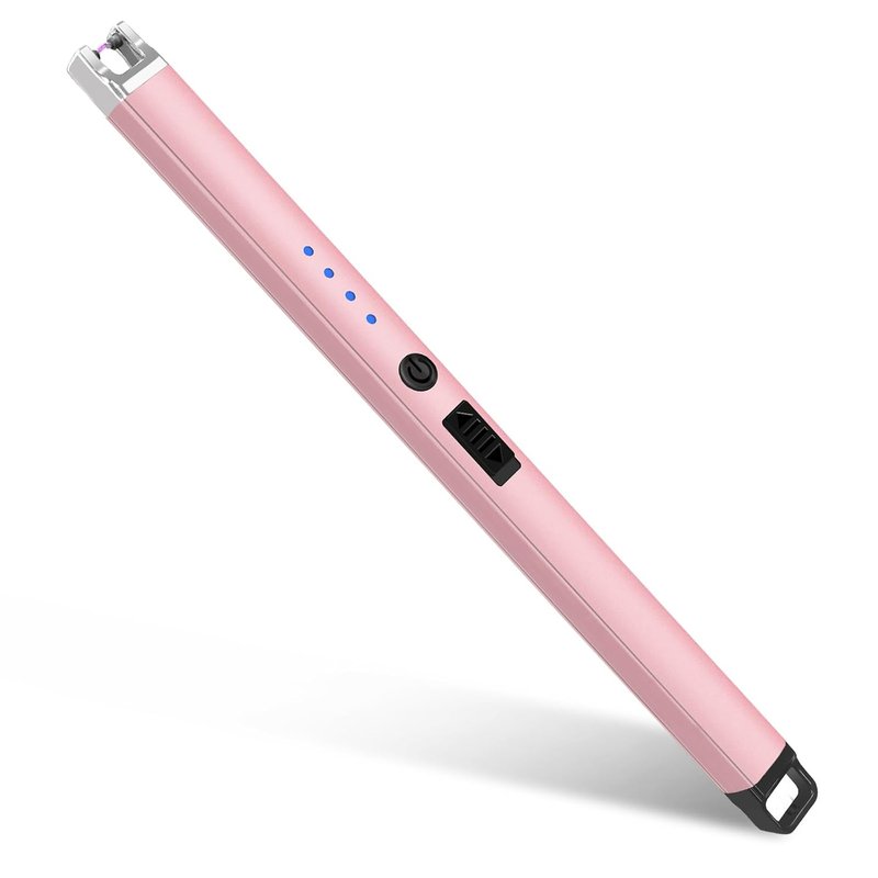 Candle Lighter, Rechargeable USB Electric Lighter, Windproof Flameless, LED Display, Battery Indicator for BBQ, Grill, Camping, Fireplace, Stove, Parties(Rose Gold)