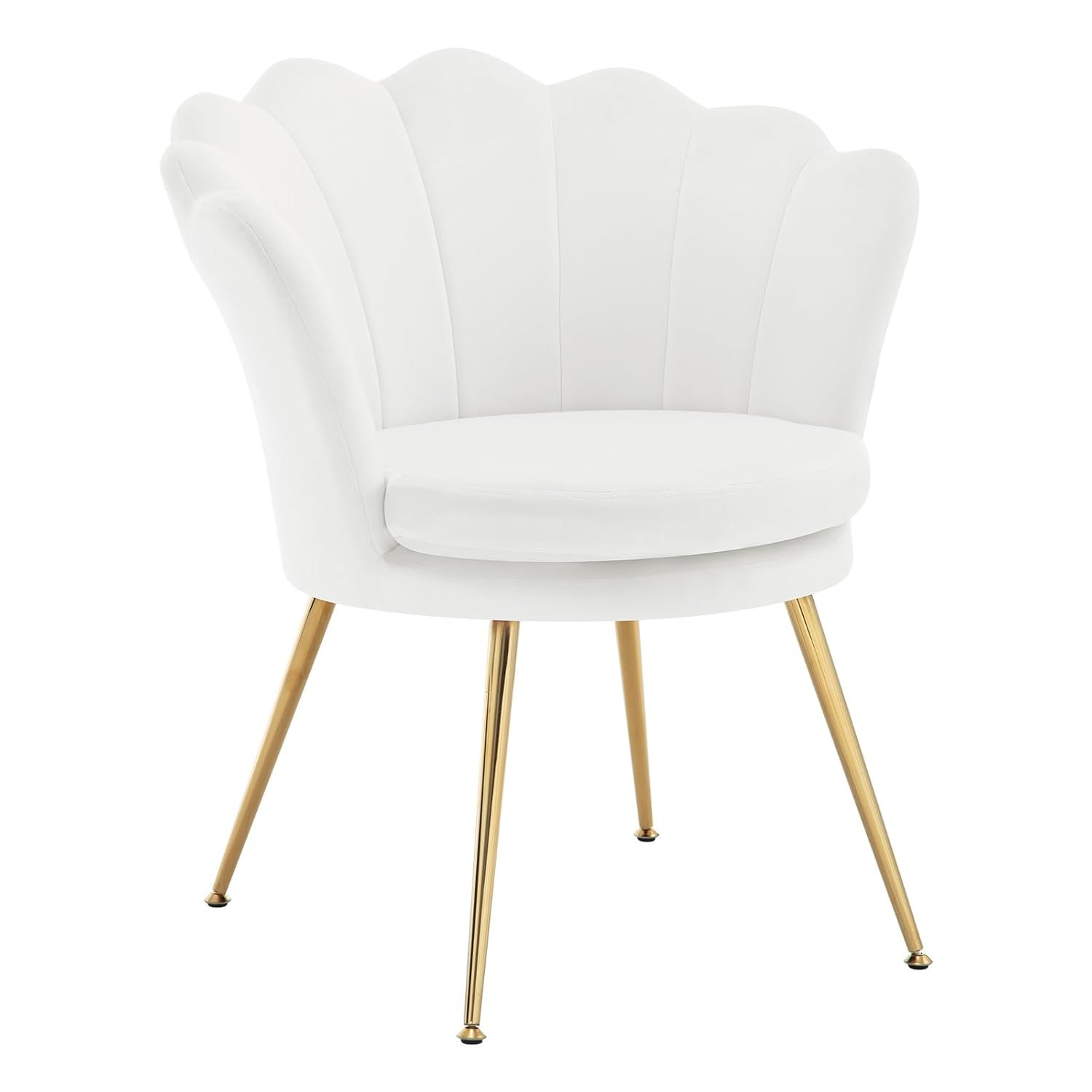 WOLTU Armchair, Vanity Chair, for Dressing table/Bedroom/Living Room/Balcony, with Petal-shaped Back, Velvet, Golden Metal Legs, Load Capacity 150kg, White