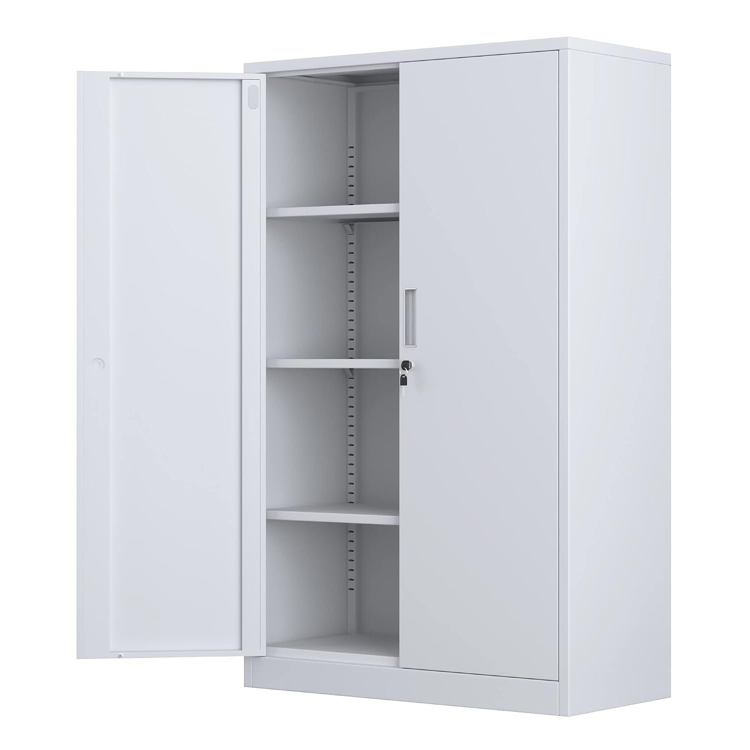 iJINGUR Metal Storage Cabinet with Locking Doors and 3 Adjustable Shelves, Lockable Steel Storage Cupboard for Home Office Garage (White)