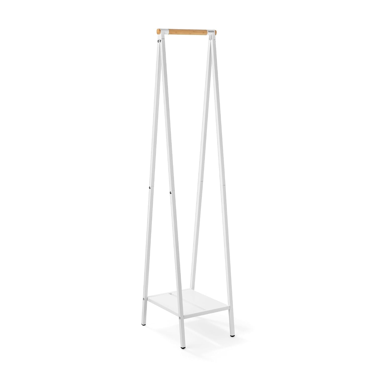 Brabantia - Linn Clothes Rack, Compact - Free Standing Clothing Rail - Clothes Storage - Hang, Air, or Dry Clothes - Sturdy Steel Frame & Bamboo Rod - 47.6 cm x 34 cm x 170 cm - White