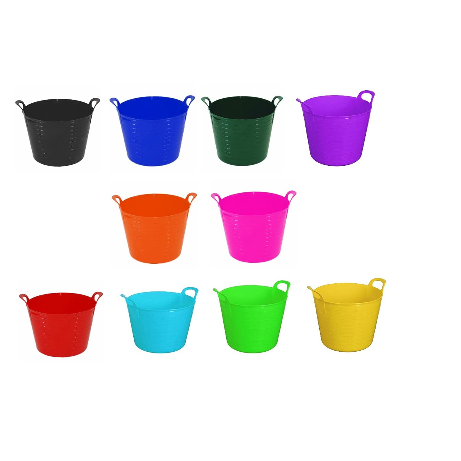 40L 40 Litre Large Robust Flexi Tubs - Set of 5 - Mixed Assorted Colours Randomly Picked - Multi Purpose Flexible Rubber Storage Container Buckets