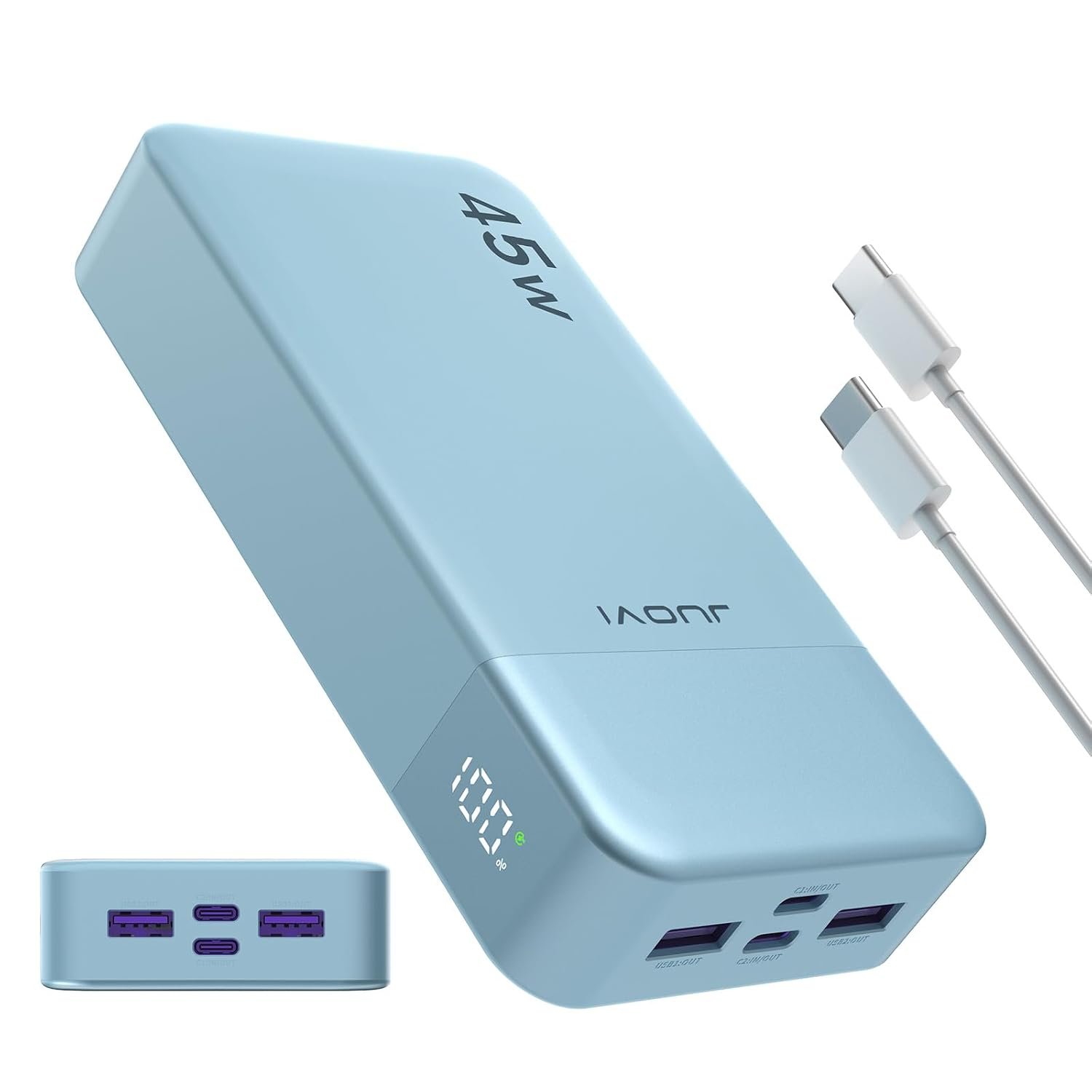 JUOVI Power Bank, 20000mAh 45W Portable Charger, PD3.0 QC4.0 Fast Charging 4-Port with LED Display, Battery Pack Charger Portable for Laptop, iPhone 15 14 13 Pro Samsung S23 S22 (Blue)