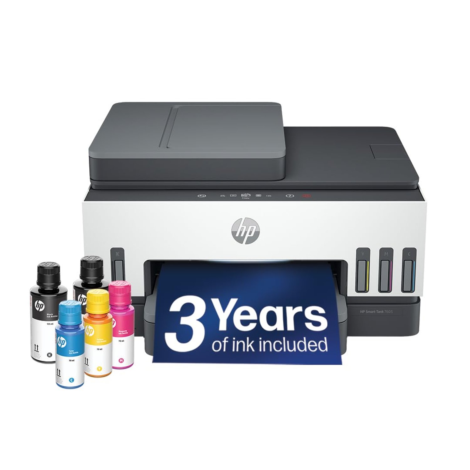 HP Smart Tank 7605 All in One Printer | Perfect for Home | Colour | Wireless, Ethernet | Print, Scan, Copy, Fax | Refillable, Includes up to 3 Years of Ink | 2-Sided Printing | Document Feeder