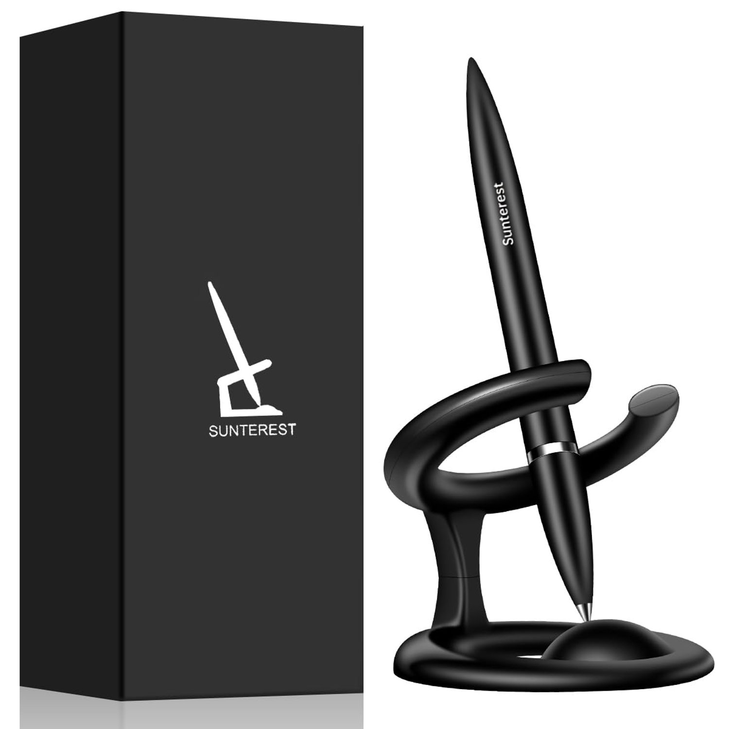 SUNTEREST Magnetic Levitating Rollerball Gel Pen,Futuristic Fancy Luxury Floating Cool Space Fidget Pen,Office Desk Toy Gadgets Decor Accessories,Birthday Leaving Unique Gifts for Men Adults (Black)