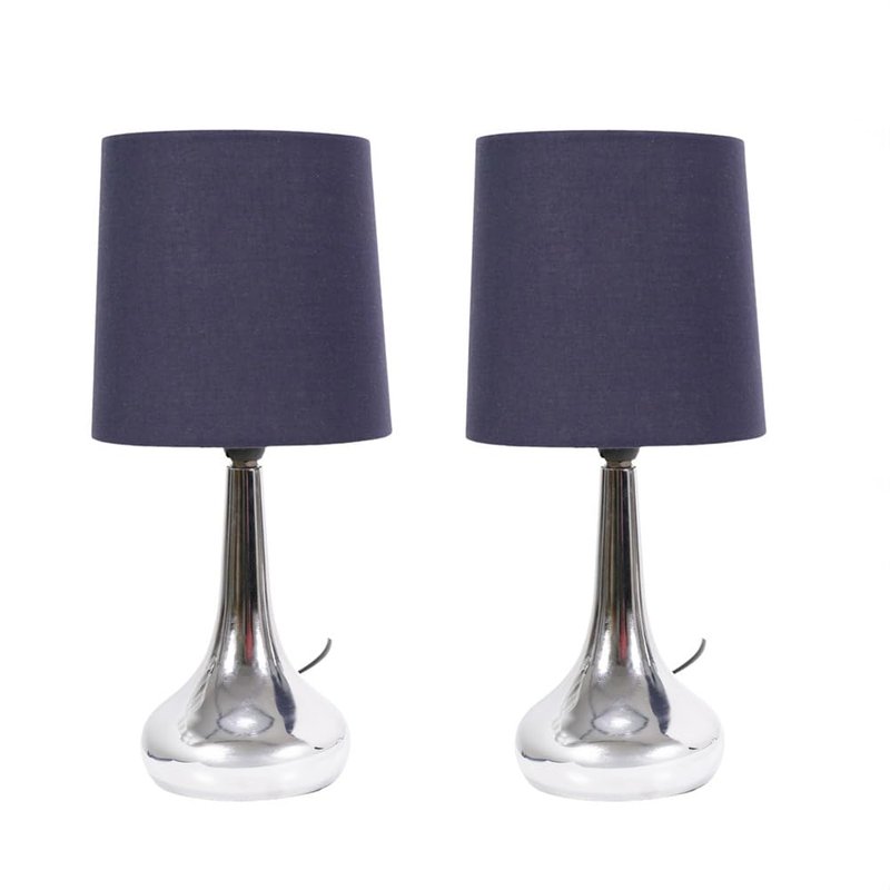 ValueLights | Silver Chrome Teardrop Touch Dimmer Table Lamps with Navy Blue Shade | Home Décor, Bedside & Desk Lamp | Includes Bulb