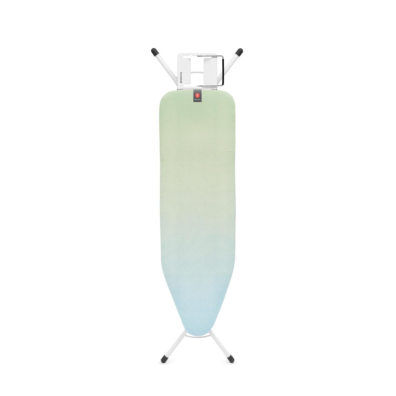 Brabantia Ironing Board B, 124x38cm - Soothing Sea | 100% Fairtrade Cotton | Compact & Stable Design | Adjustable Height & Steam Iron Rest | Child & Transport Locks