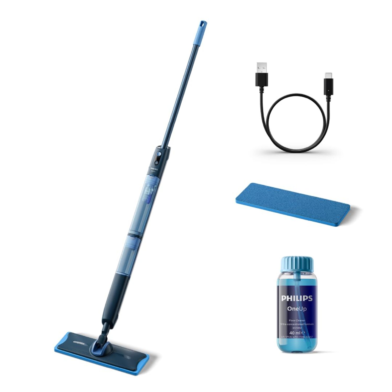 Philips OneUp 5000 Series Electric Mop - 2X Cleaner Floors³, 2X Faster Mopping, Dual Wetness Setting for Hard & Delicate Floors, Cordless with 360° Rotating Hinge (XV5113/01)