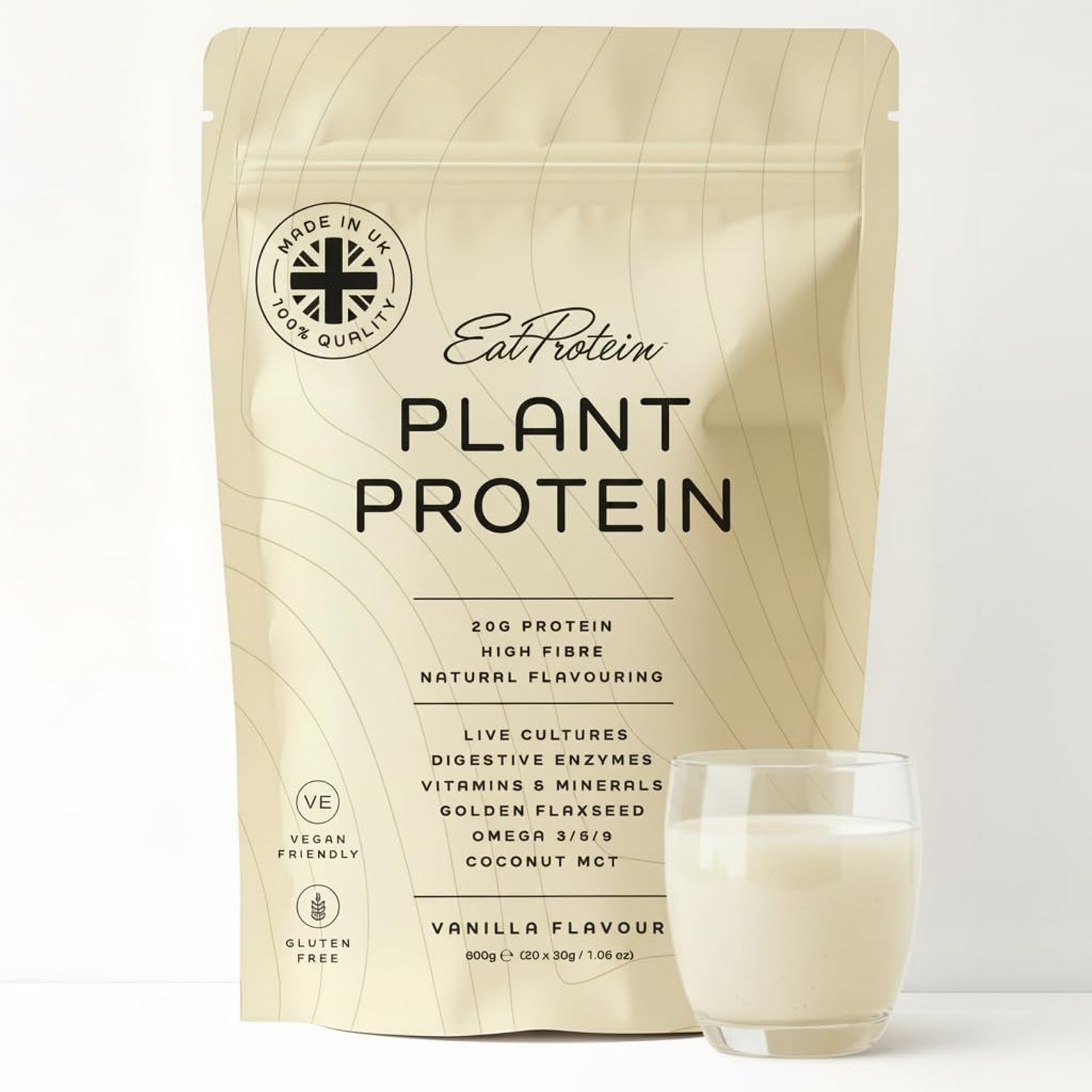 EatProtein Vegan Protein Powder Designed for Women | 600g | 20g Pea Protein with Added Vitamins, Fibre & Live Cultures | Dairy, Lactose, Gluten & Soy Free Plant Based Protein Shake | UK Made | Vanilla