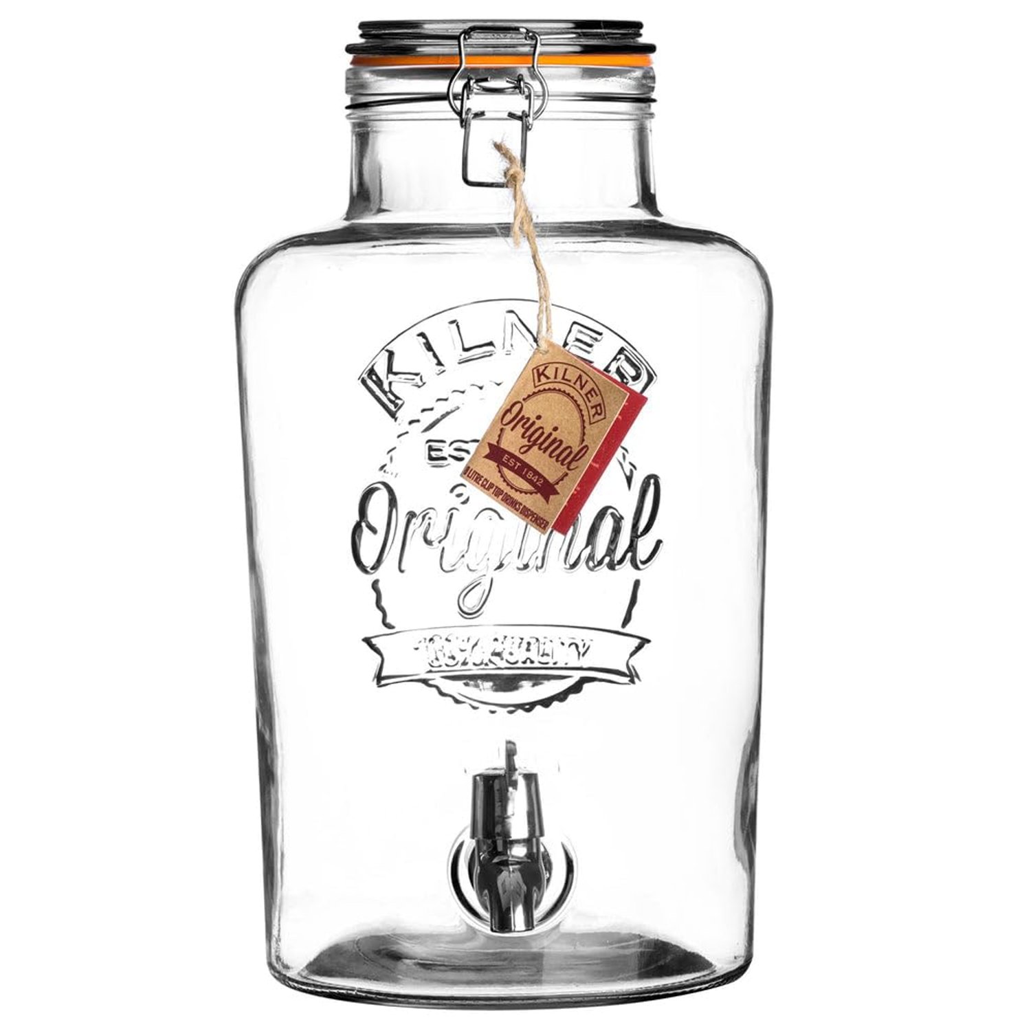 Kilner 8 Litre Glass Storage Jar with Dispensing Tap Airtight Clip Top Design for Serving Beverages, Cocktails, and Infused Drinks Ideal for Parties & Buffets