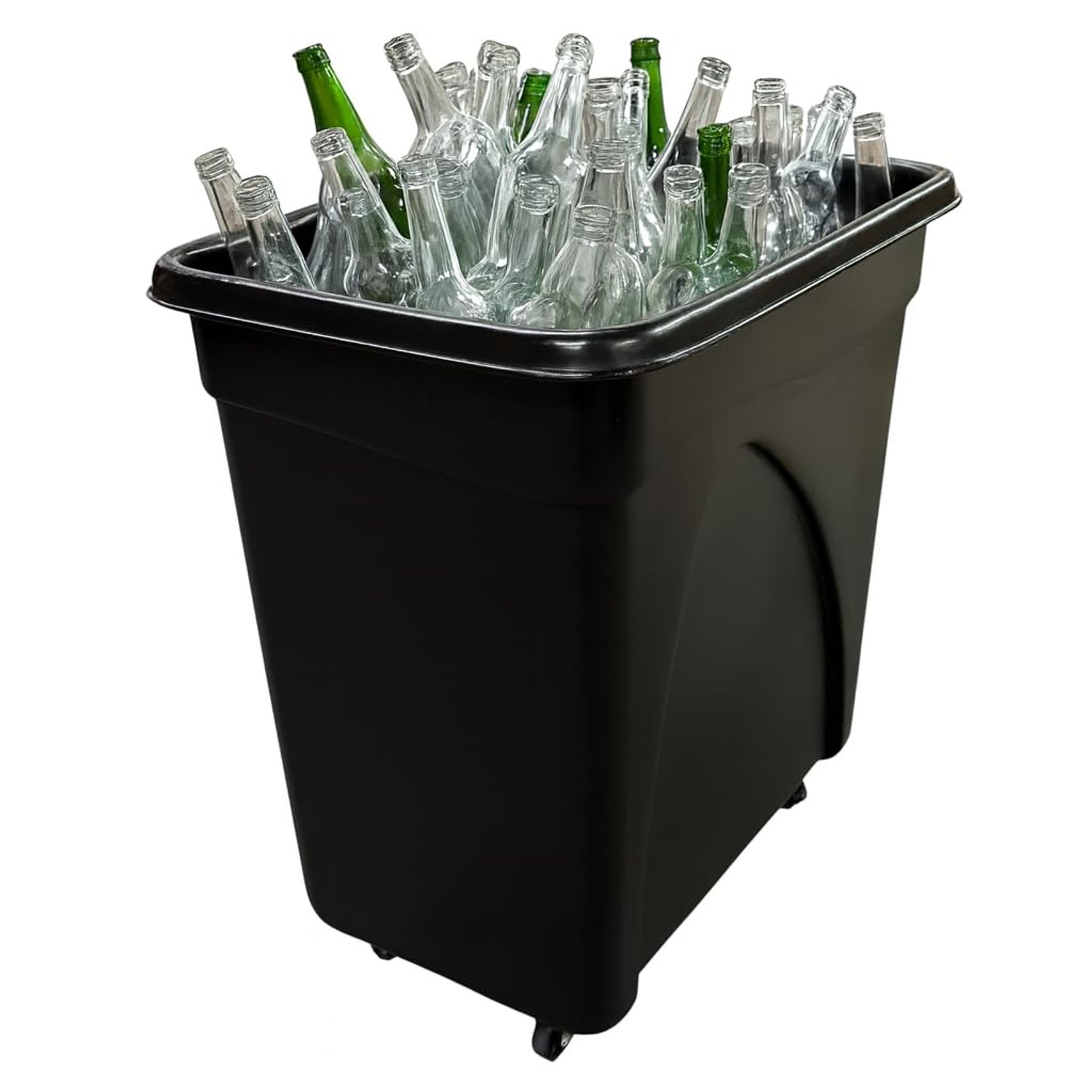 Chabrias Ltd Mobile Glass Bottle Recycling Bin, 208 L Bottle Skip/Bar Truck – Heavy-Duty UK-Made, Leak-Resistant Smooth Interior, Stackable Design, 4 Swivel Castor Wheels – Black