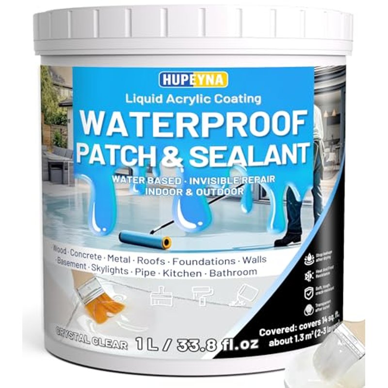 Hupeyna Liquid Waterproof Sealant, Invisible Water Proof Agent, Anti-Leakage Repairing Transparent Waterproof Coating, Indoor and Outdoor Water-Based Waterproofing Glue 1L