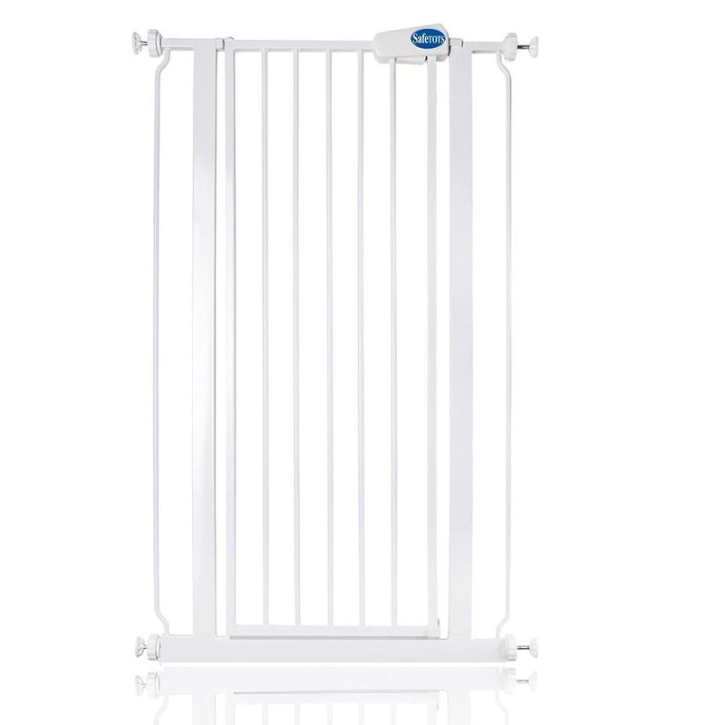 Safetots Extra Tall Narrow Metal Safety Gate Pressure Fit, 68.5cm - 75cm, White, 104cm in Height, Extra Tall Stair Gate, Tall Baby Gate, Easy Installation