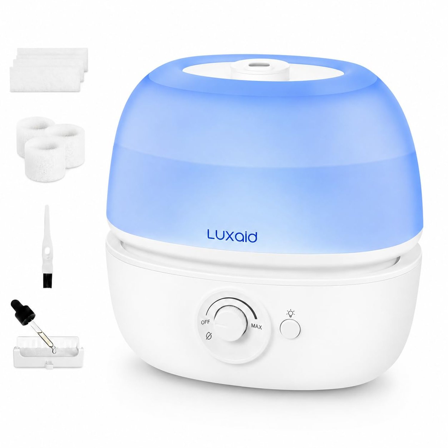 3L Luxaid Cool Mist Humidifier for Bedroom & Baby, Ultra Quiet 20dB, Easy to Clean and Maintain, Top Fill Air Humidifier for Home, Office & Plants, 30H Runtime, Night Light, BPA-Free, HU-602