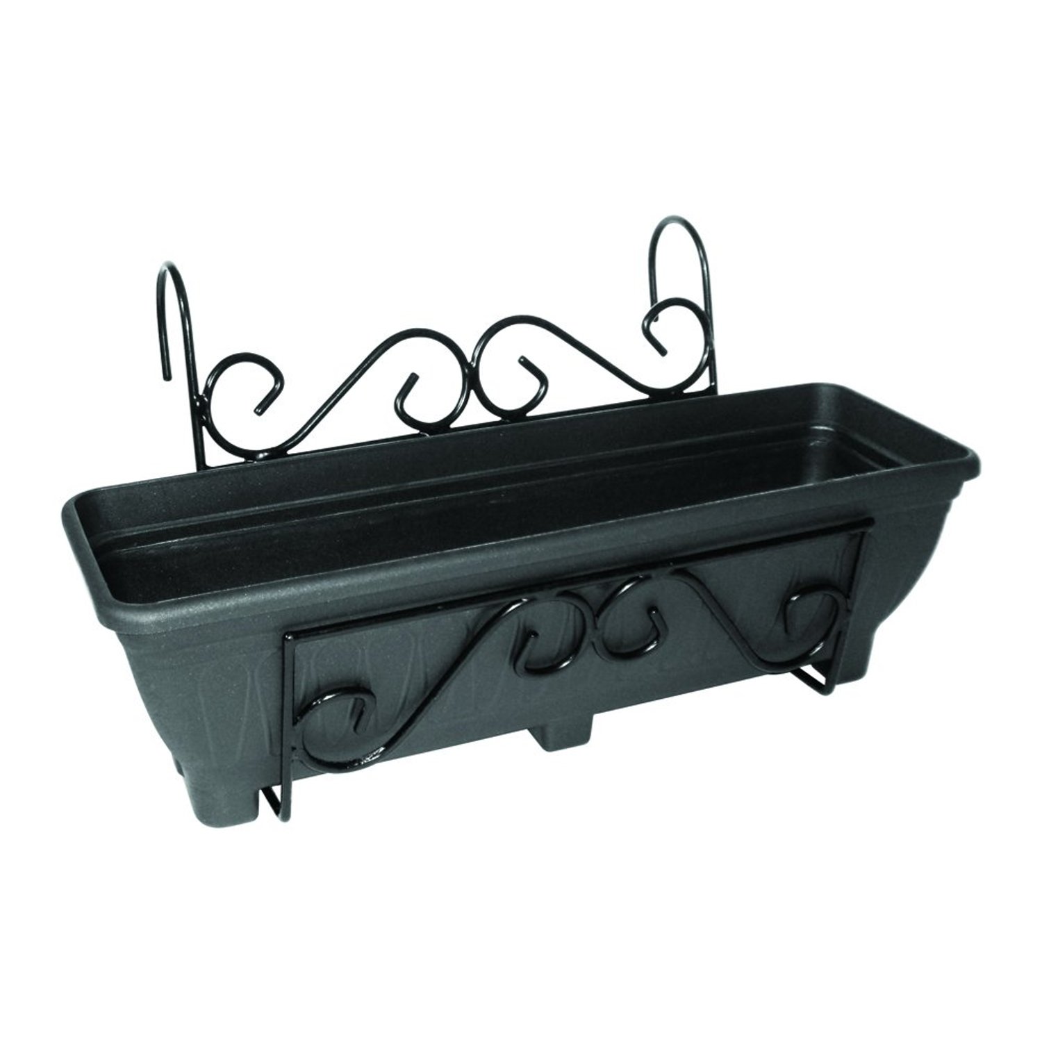 Garden Pride Scrolled Hanging Balcony Planter - Trough holder for use on balconies, fences or railings. An ideal alternative to a window box. (Black)