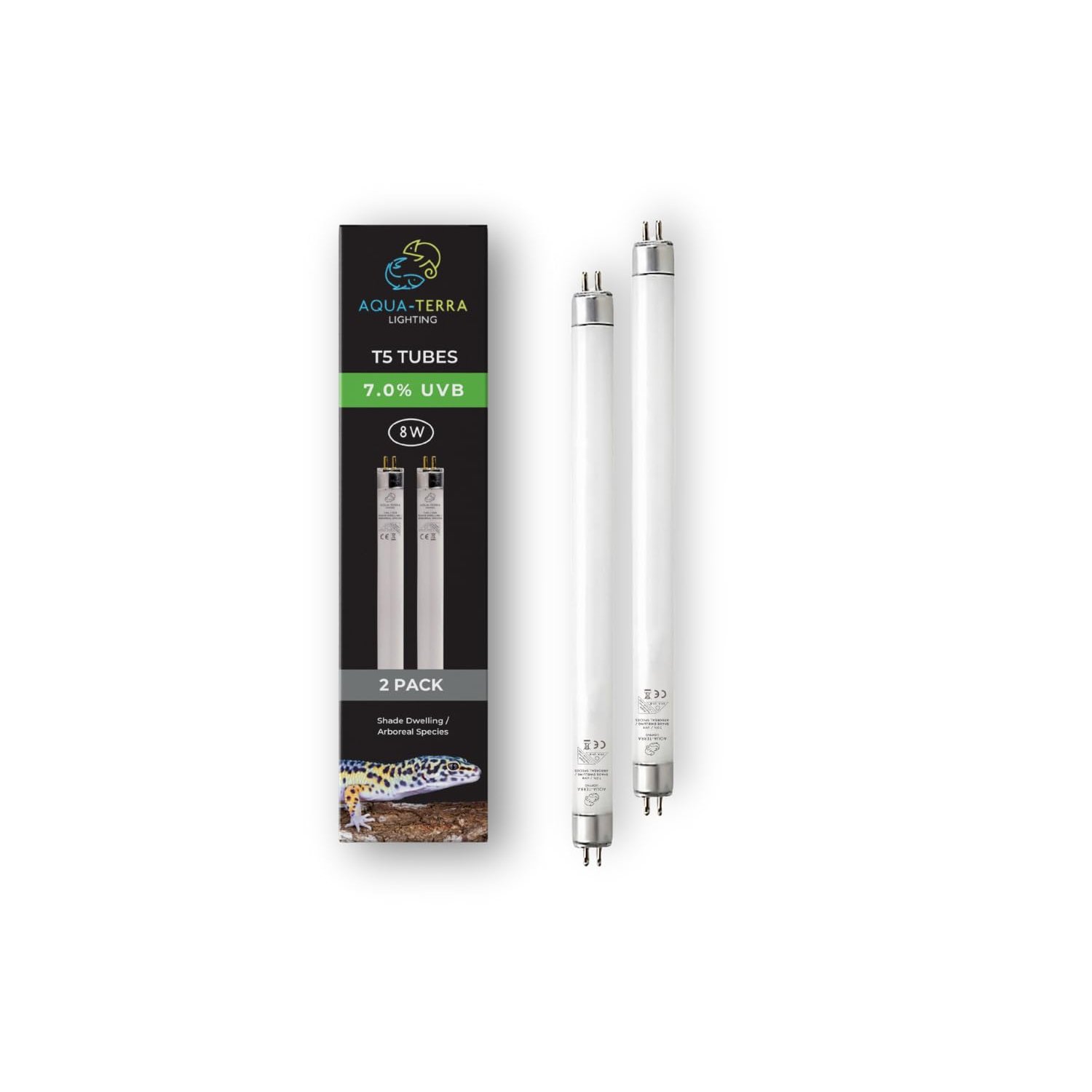 Aqua-Terra Lighting 7.0% UVB T5 Tube 8 Watt Lamp. for Shade Dwelling/Arboreal Species in Ferguson Zones 1-2. 8w Bulb Provides Full Spectrum+UVB Lighting - Replace Every 12 Months - Pack of 2 Bulbs.