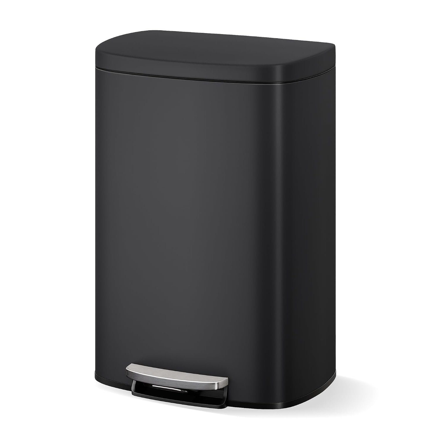 GarveeHome Hands-Free Step Trash Can - 50L Stainless Steel Kitchen Bin - Soft-Close Lid, Removable Inner Bucket, Large Capacity Waste & Recycling Solution for Home or Office (Black)