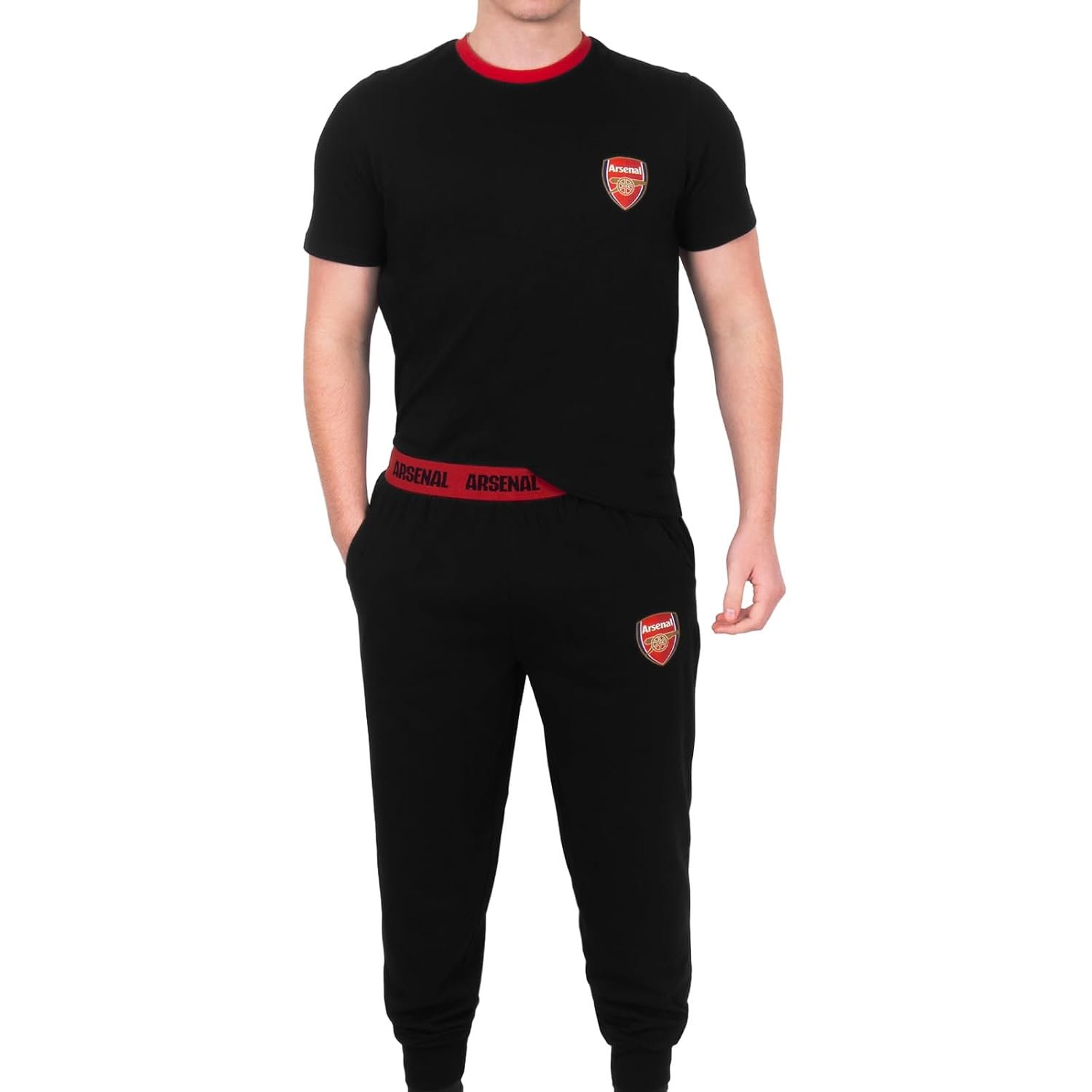 Arsenal FC Official Football Gift Mens Premium Long Pyjamas Set Black Small