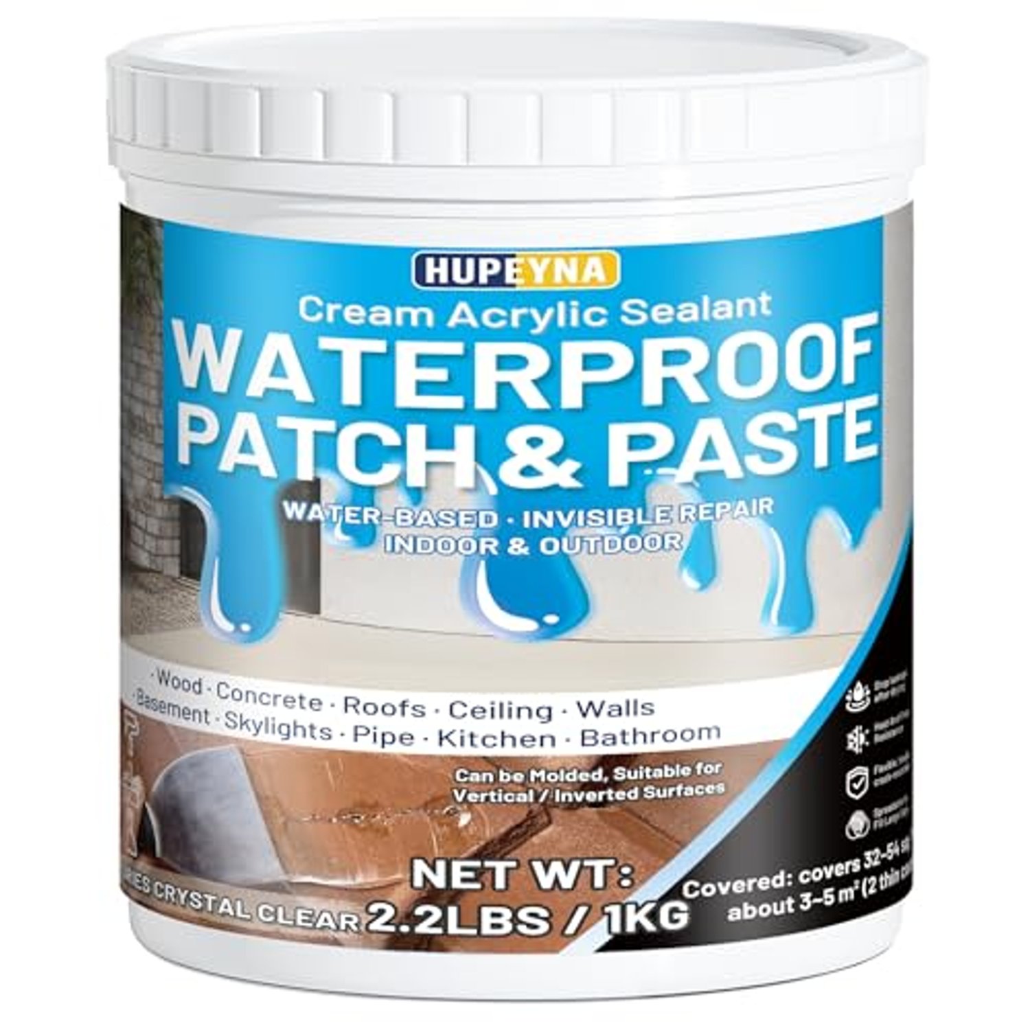 Waterproof Patch & Seal Rubberized Sealant Paste, Anti-Leakage Clear Waterproof Paste Invisible Repair for Curved and Vertical Indoor & Outdoor Surfaces: Wood, Tile, Stone, Roofs, Walls 1KG