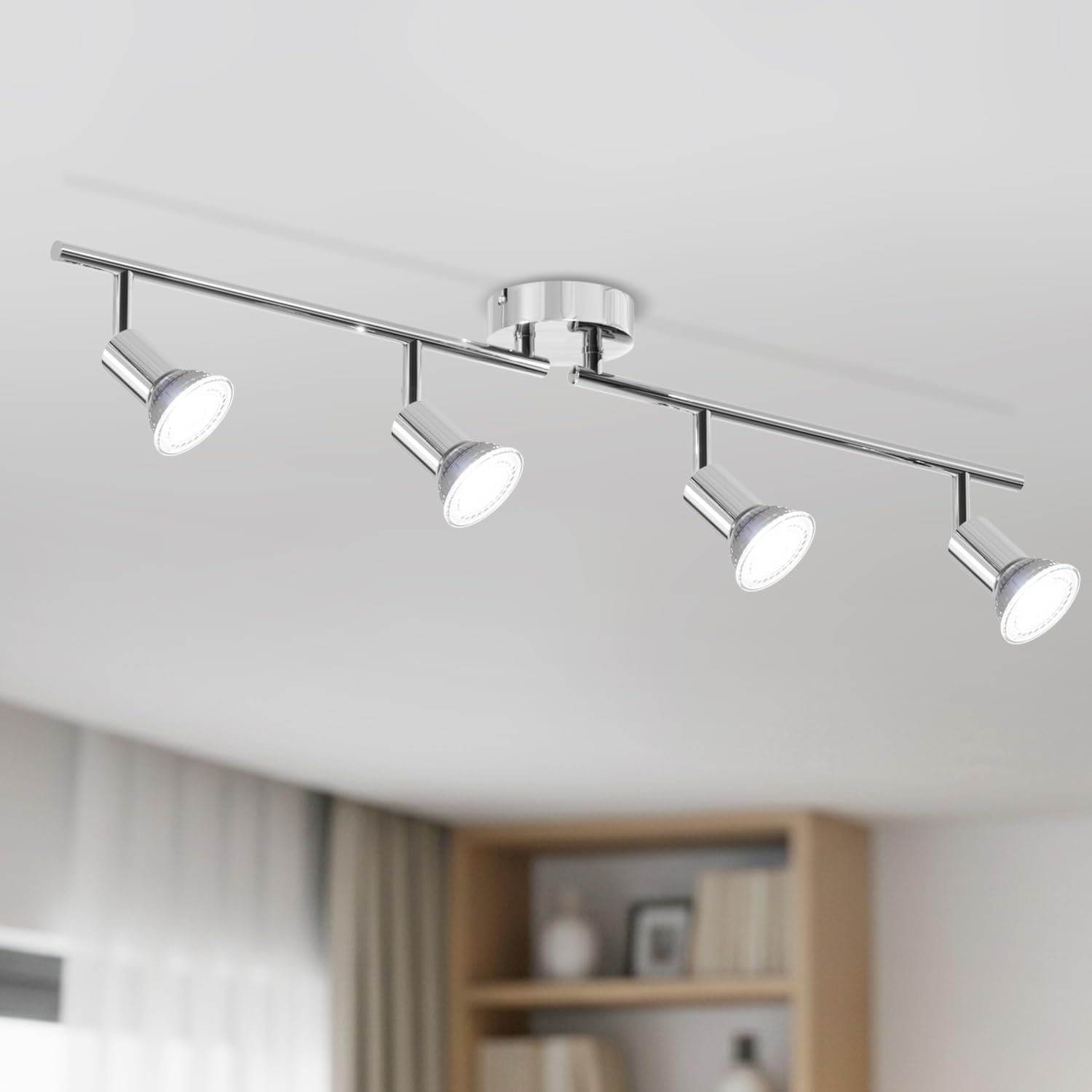 LVWIT LED Ceiling Light,4 Way Modern Kitchen Ceiling Lights,GU10 Spot Lights,Metal Light Fittings Ceilings,Ceiling Light Fitting Bracket for Lounge Bedroom Dining Room(Senior Nickel,No Bulb)