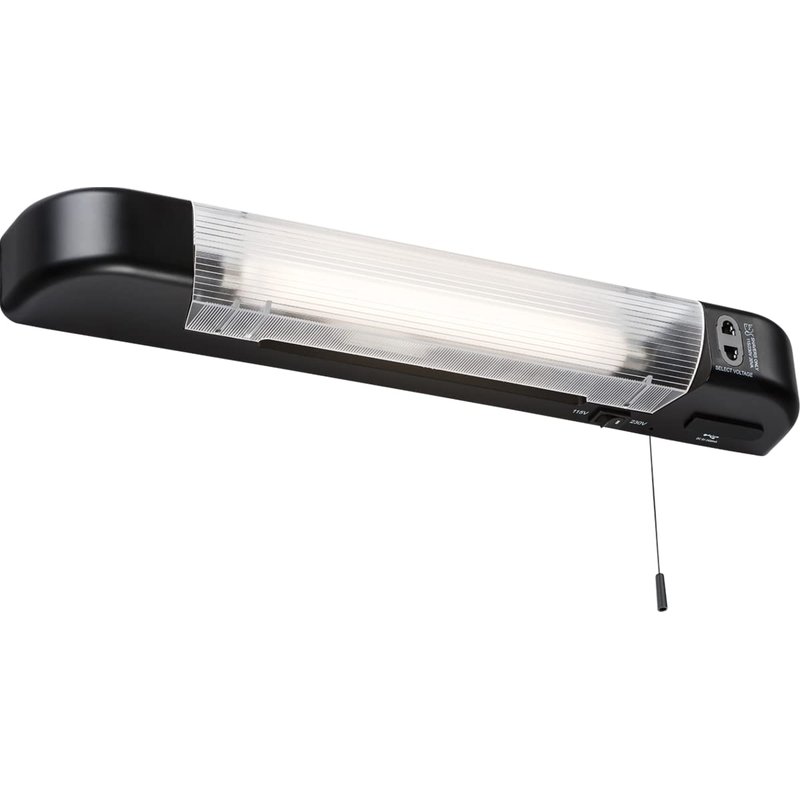 Knightsbridge 6W LED Shaver Light with Dual USB Charger - Matt Black, 492mm x 60mm x 70mm
