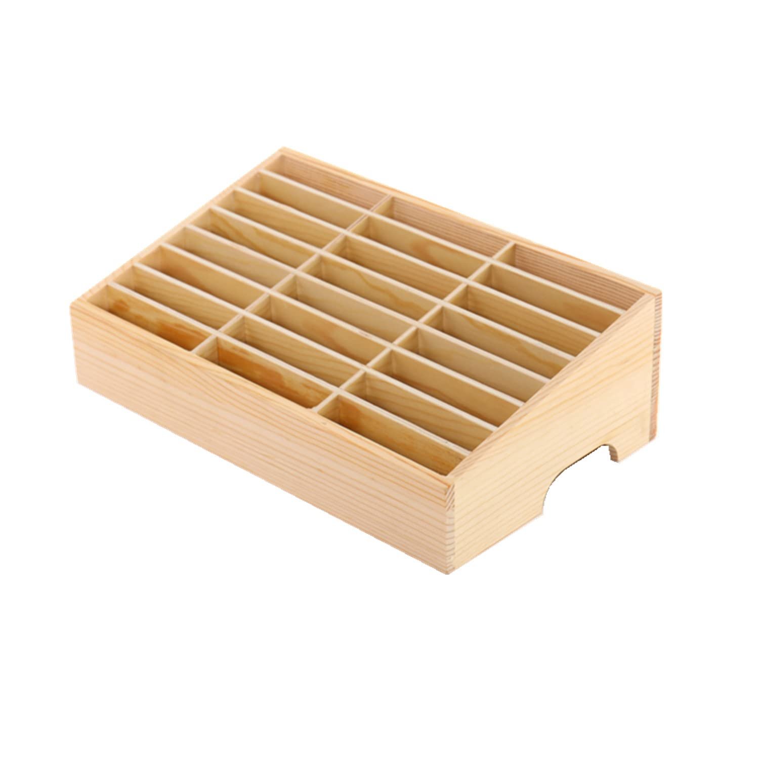 XICHENGSHIDAI 24 Compartment Wooden Mobile Phone Storage Box, Classroom Phone Holder Desk Organiser for Teachers, Schools, Offices, Meetings, Calculators, Pens and Small Supplies