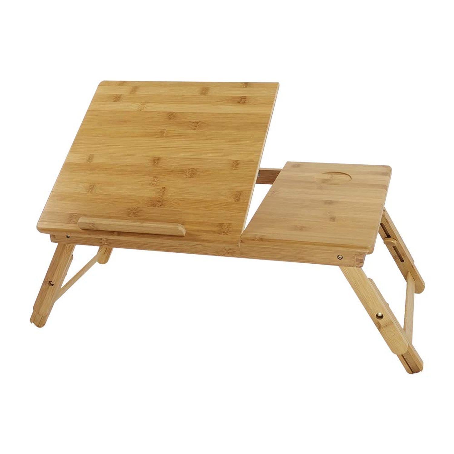 KKTONER Bamboo Laptop Tray With Height Adjustable Foldable Legs - Portable Lap Desk for Breakfast, Snack Serving, Bed, Drawing (FLAT)