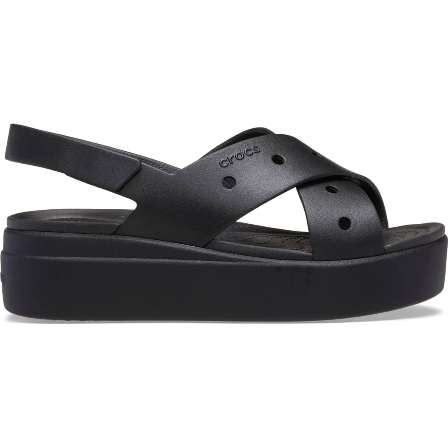 Crocs Women's Brooklyn 4U Low Wedges, Platform Wedge Sandals for Women, Black/Cross-strap, 4