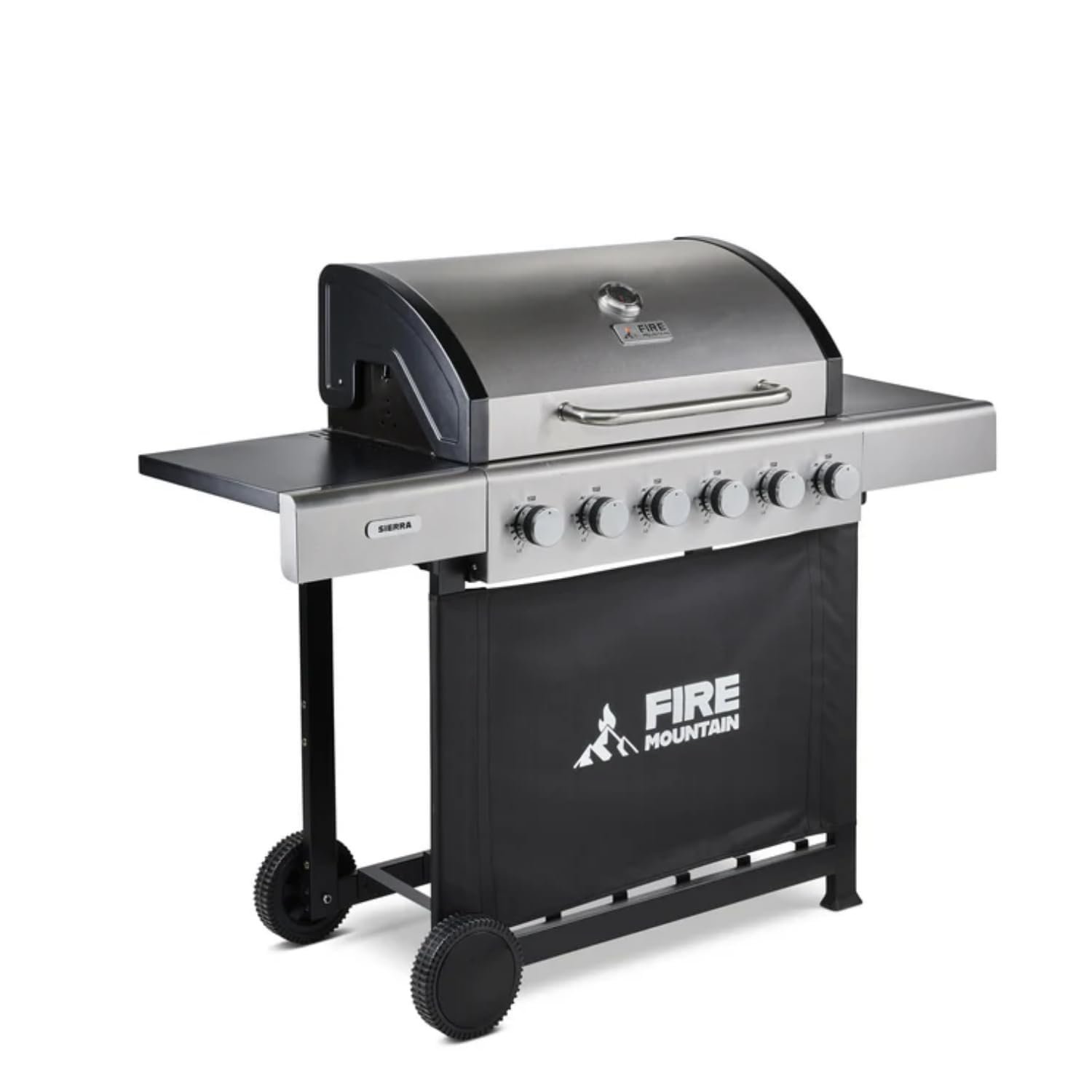 Fire Mountain Sierra 6 Burner Gas BBQ XL Stainless Steel with Cast Iron Grill X-Large Outdoor Barbecue for Garden Patio Family Sized 72 x 42cm Cooking Area