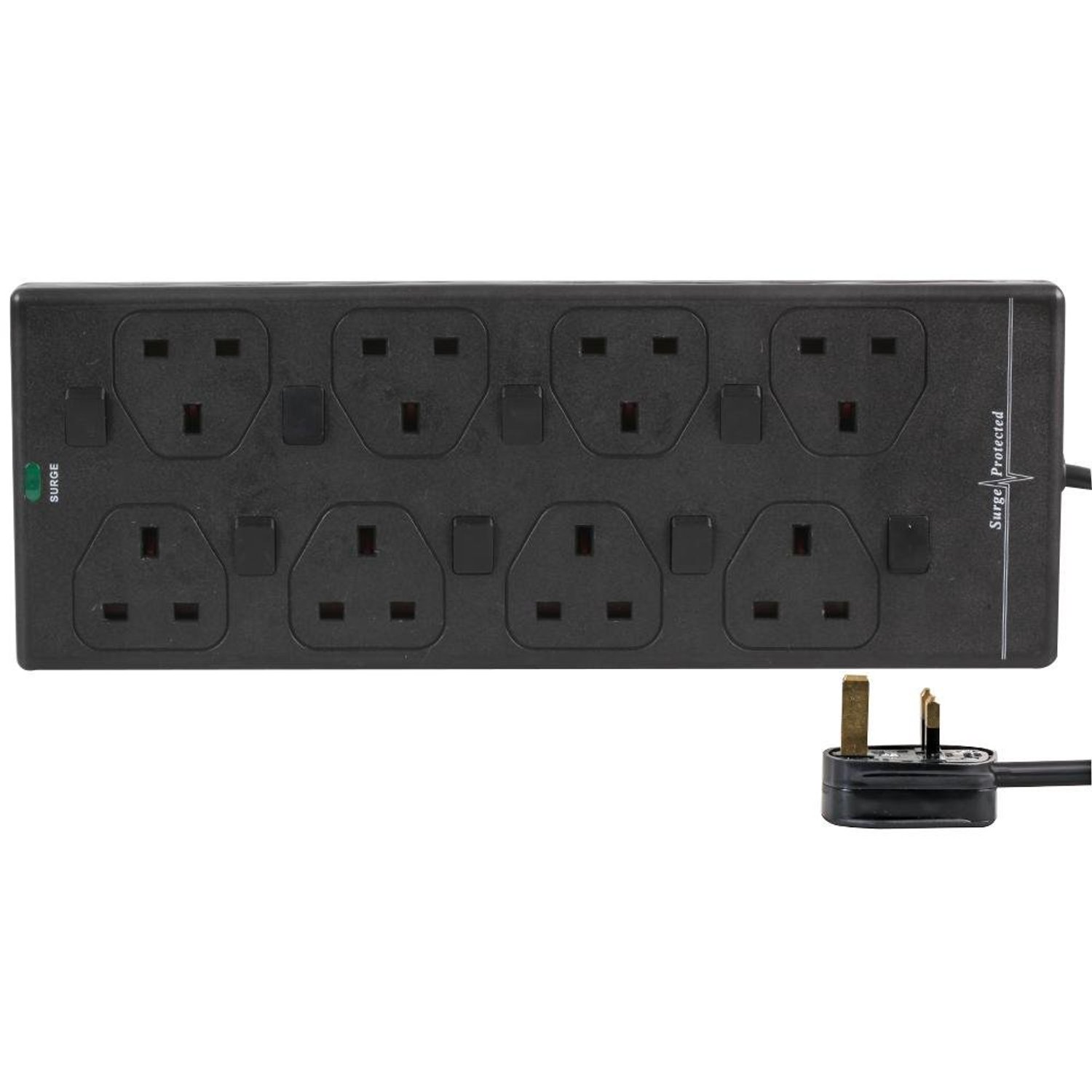 Pro Elec 2818NS(1N) 10 m BLK 10 m 8 Way Individually Switched Surge Protected Extension Lead, Black