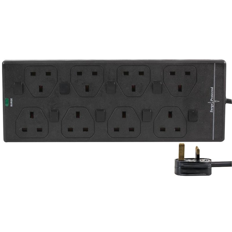 Pro Elec 2818NS(1N) 10 m BLK 10 m 8 Way Individually Switched Surge Protected Extension Lead, Black