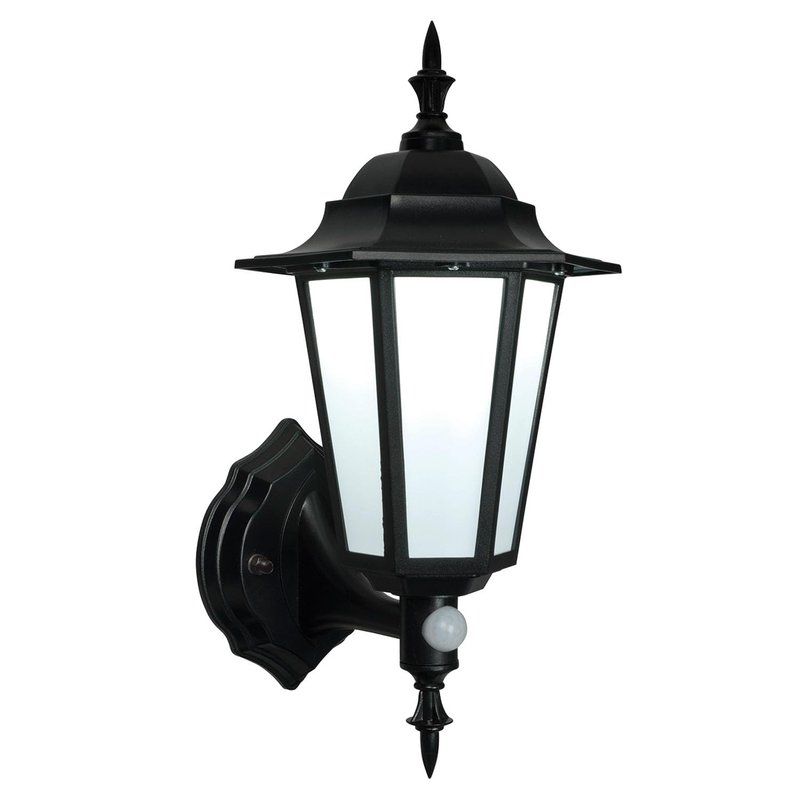National Lighting Traditional Style PIR Lantern PIR Outside Lights - Outdoor Security Lights - Black Motion Sensor Presence Detector - IP44 Rated Outside Lamp with Integrated 7W SMD 5630 LED