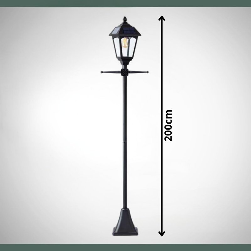 Garden Mile 2m Solar Lights Outdoor Garden Victorian LED Lantern Lamp Post 200 Lumens - Tall Lamppost Solar Lantern Outdoor Pathway Lighting Garden Ornaments Floor Mount Black