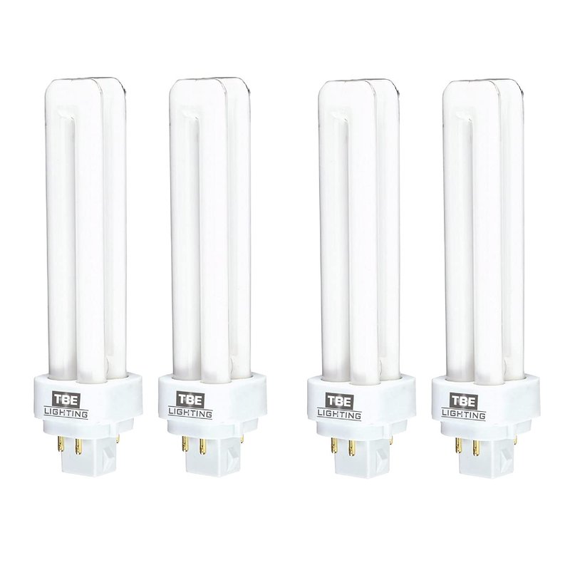 TBE LIGHTING 18w G24Q-2 4-Pin CFL Lamp - Pack of 4 Units - Cool White 4000K, 1250 Lumen/Double Turn CFL Compact Fluorescent Light