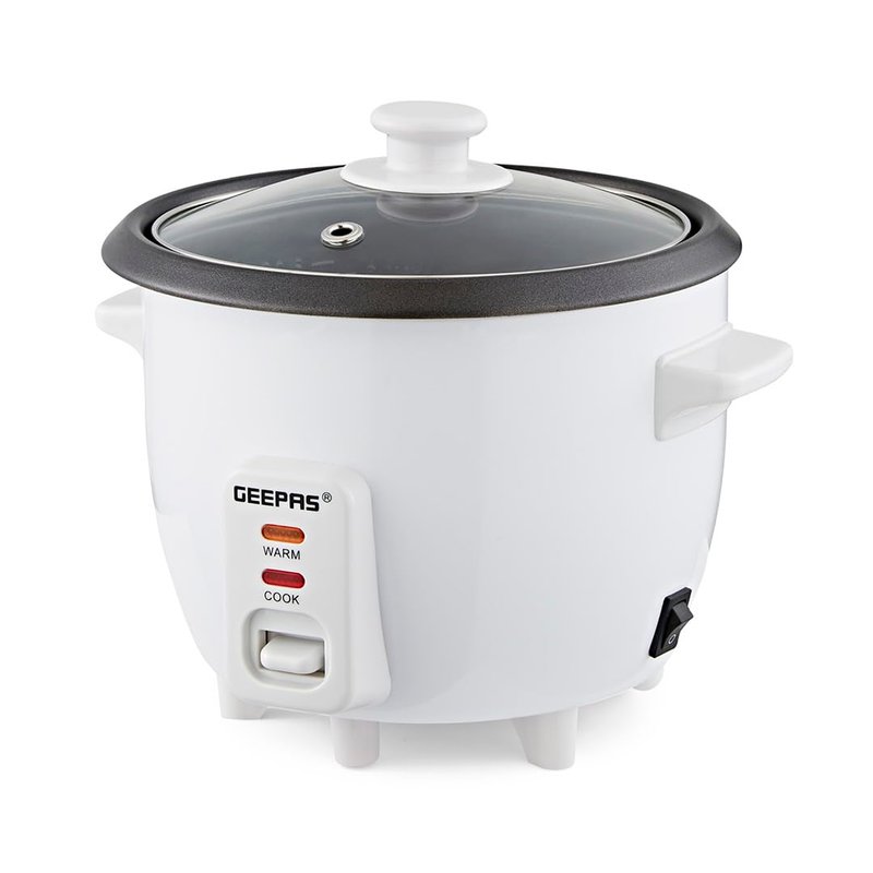 Geepas Rice Cooker, 0.6L | Electric Rice Cooker with Keep Warm Function, Automatic Cooking, Non-Stick Inner Pot | Includes Measuring Cup, Spatula & Glass Lid | 300W, 2 Year Warranty