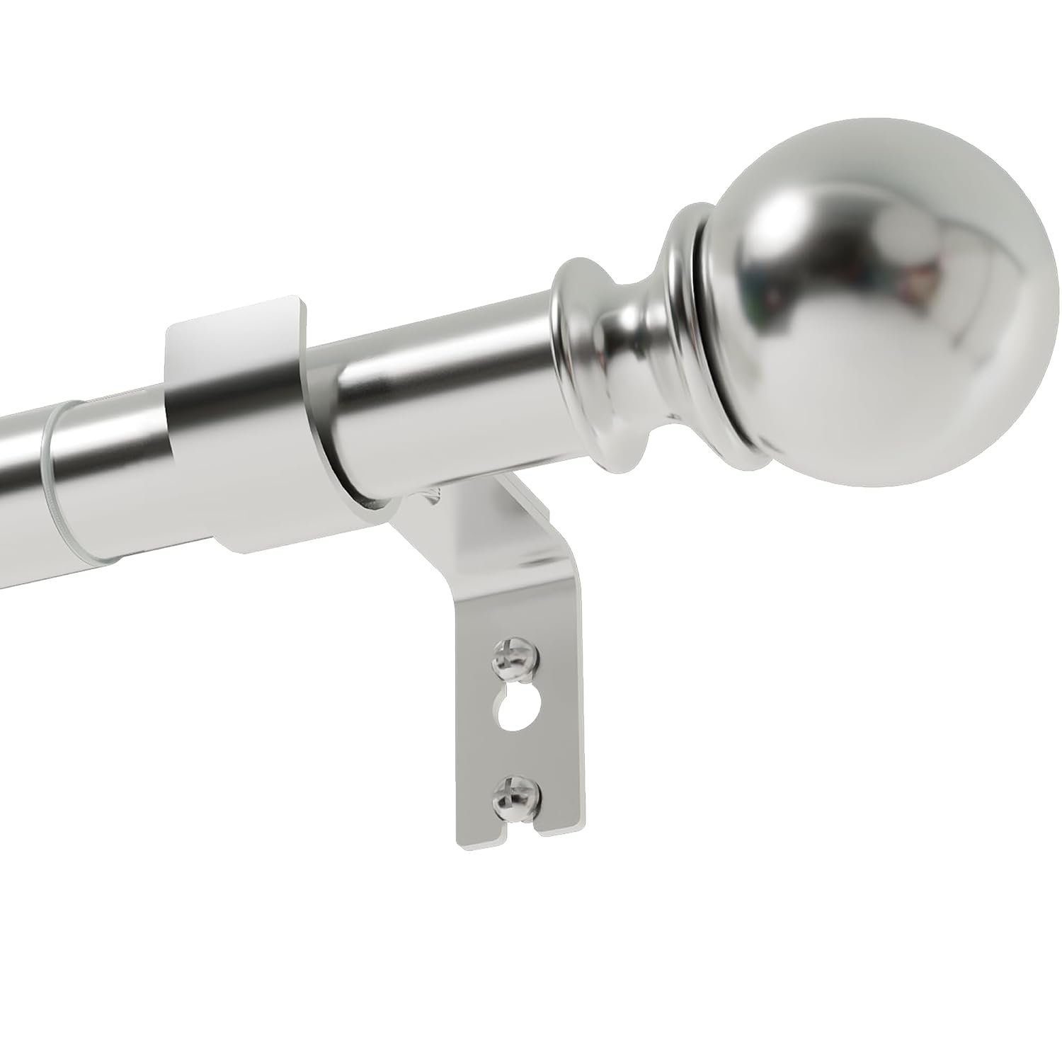 Curtain Poles for Eyelet Curtain Rod Door Curtain Pole Silver Curtain Rod Metal with Adjustable Brackets and Round Finials for Living Room, Bathroom, Bedroom(33-72.8inch, Silver)