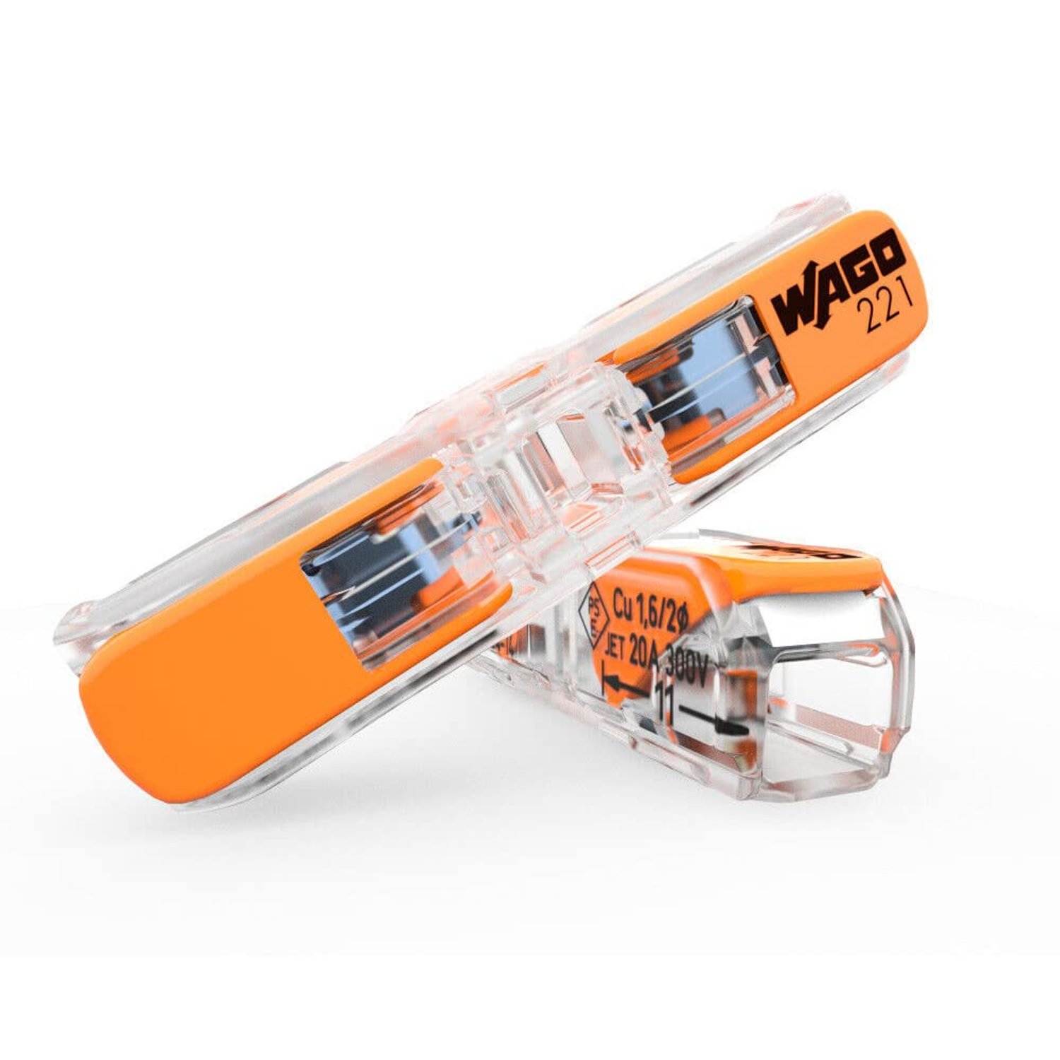WAGO Inline splicing connector with lever, for all conductor types, max. 4 mm², 2-conductor, Transparent housing, Surrounding air temperature, max 85°C (T85), 4,00 mm², 221-2411 (60 pcs).