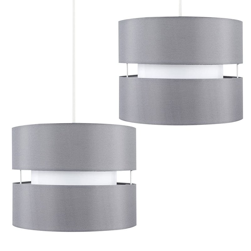 MiniSun | Modern 2 Tier Ceiling Light Shades in a Grey Finish | Pendant Lights, Home Décor & Improvement Essential | Set of 2 | 26cm Shade Width