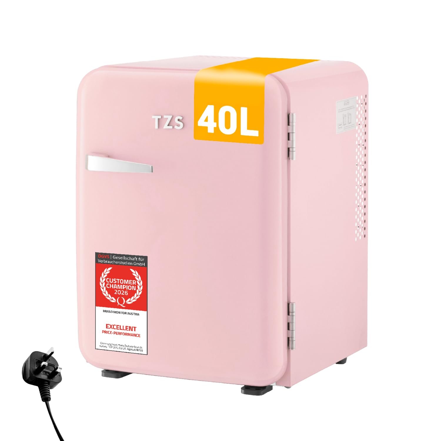 TZS First Austria - Retro Mini Fridge 40L - Silent Operation - Vintage Minibar for Bedrooms & Offices - Pink