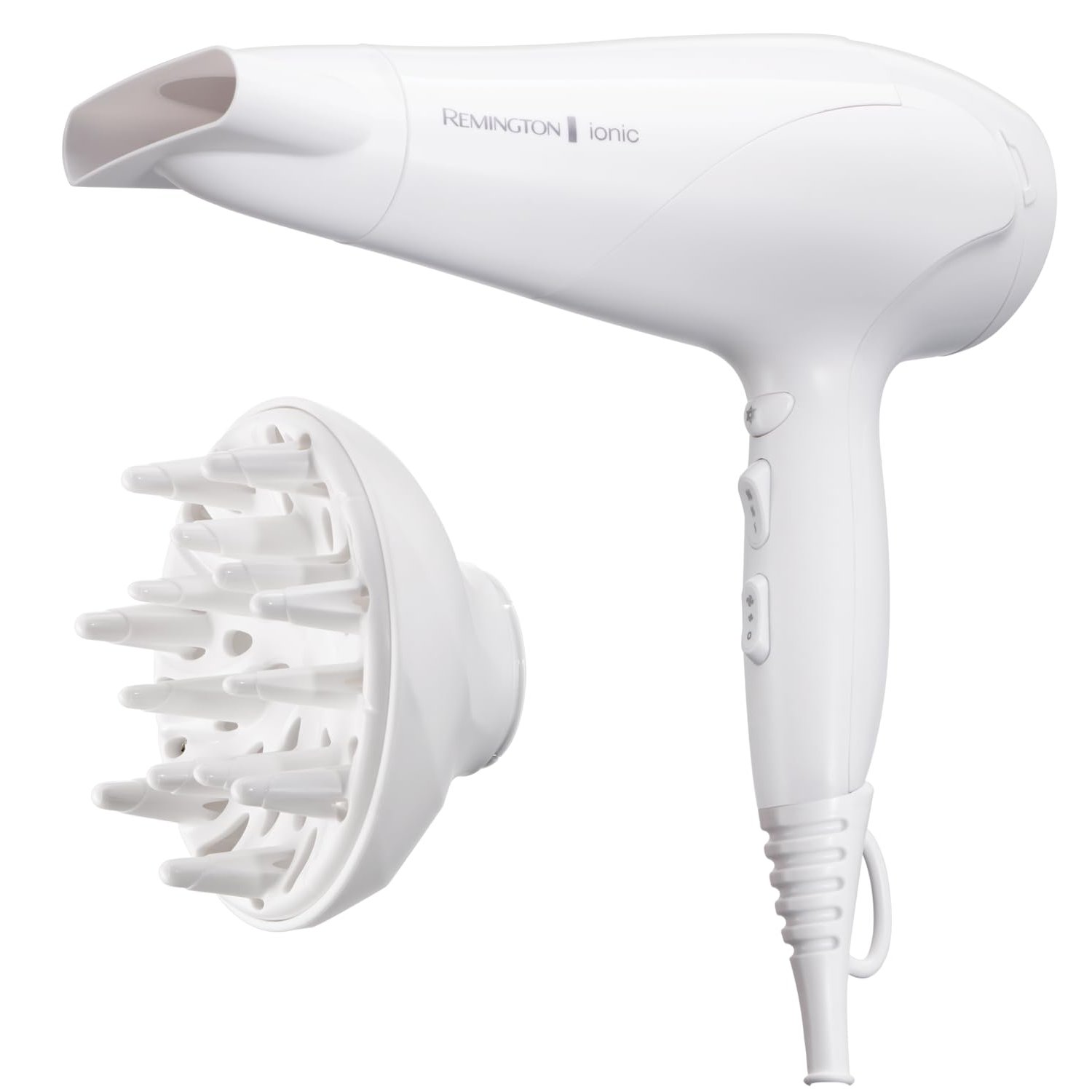 Remington Hair Dryer Ionic (Ionic Conditioning for Frizz-Free and Shiny Results,3 Heat & 2 Speed Settings and Cool Shot, 2 Attachments: Diffuser & Concentrator, 2200W) D3199