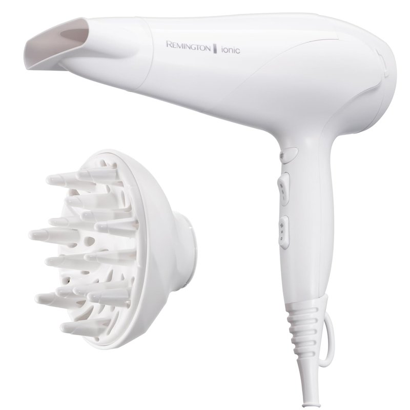 Remington Hair Dryer Ionic (Ionic Conditioning for Frizz-Free and Shiny Results,3 Heat & 2 Speed Settings and Cool Shot, 2 Attachments: Diffuser & Concentrator, 2200W) D3199