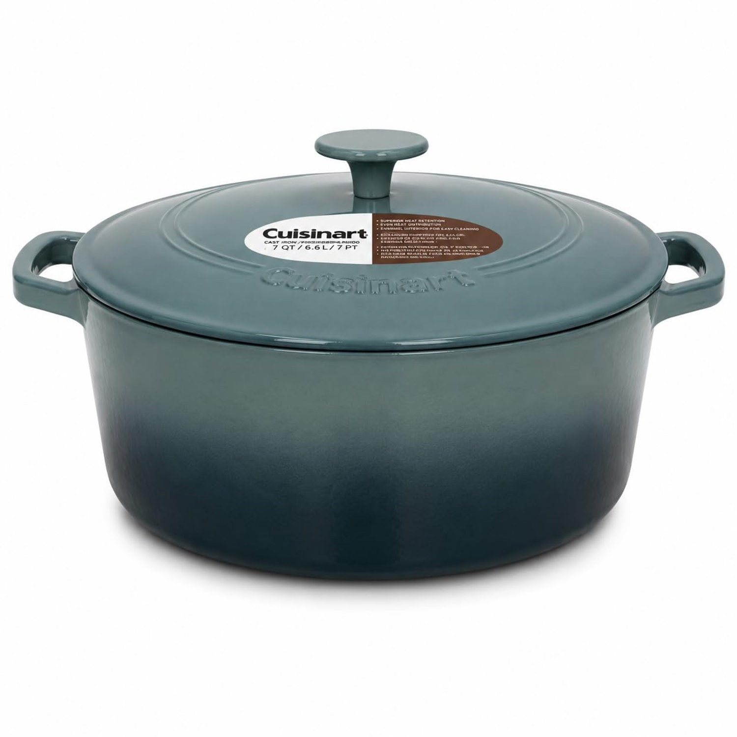 Cuisinart Chef's Classic Enameled Cast Iron Dutch Oven with Lid, Porcelain Enameled Interior, Oven Safe, Induction Compatible, 7-Quart, Round, Sea Glass Green