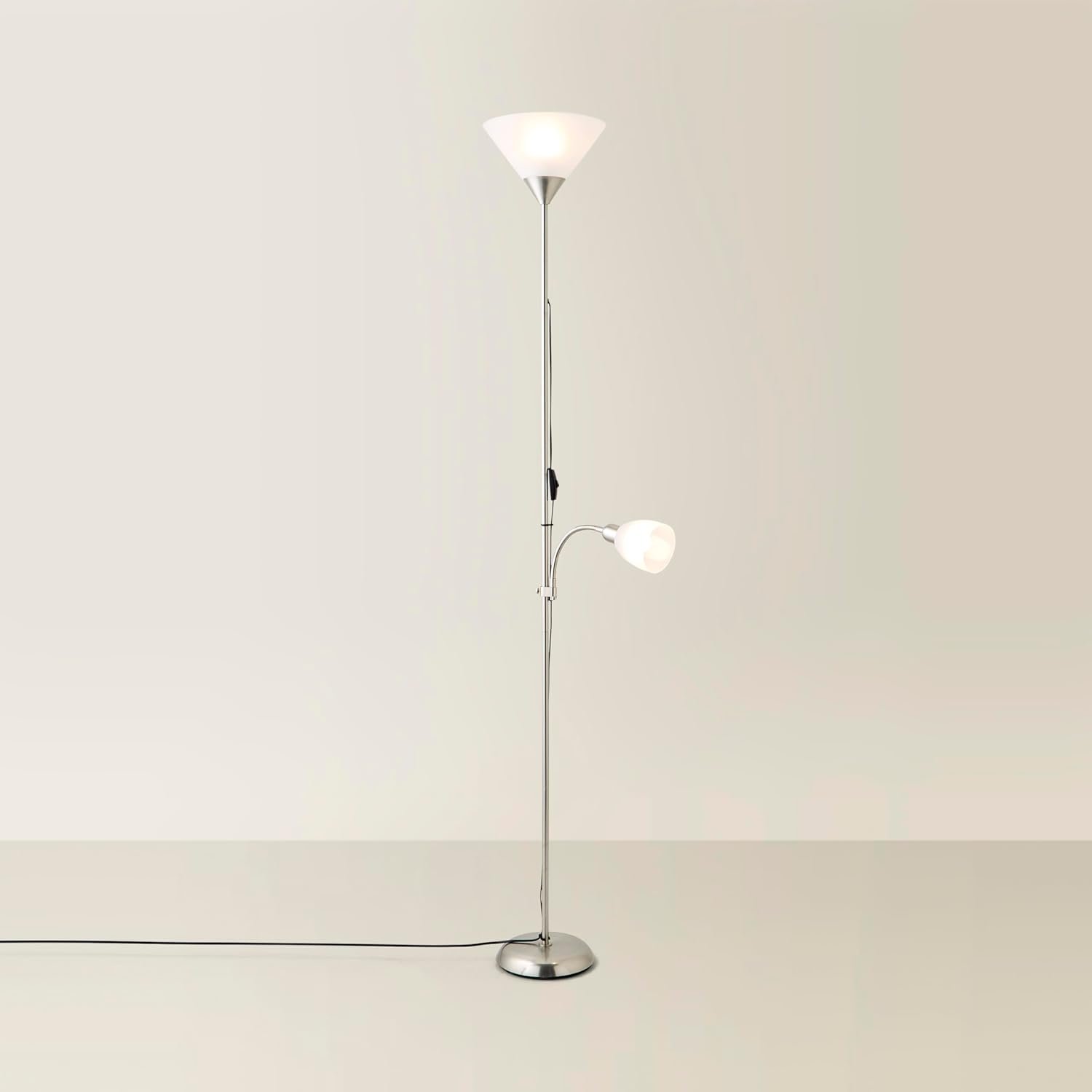 MiniSun | Modern Brushed Chrome 2 Way Mother/Father and Child Floor Lamp | Floor Lamps & Torchieres, Home Décor & Improvement Essential | Includes LED Bulbs