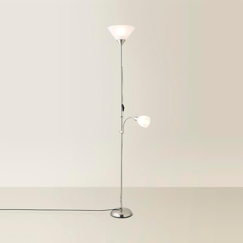MiniSun | Modern Brushed Chrome 2 Way Mother/Father and Child Floor Lamp | Floor Lamps & Torchieres, Home Décor & Improvement Essential | Includes LED Bulbs