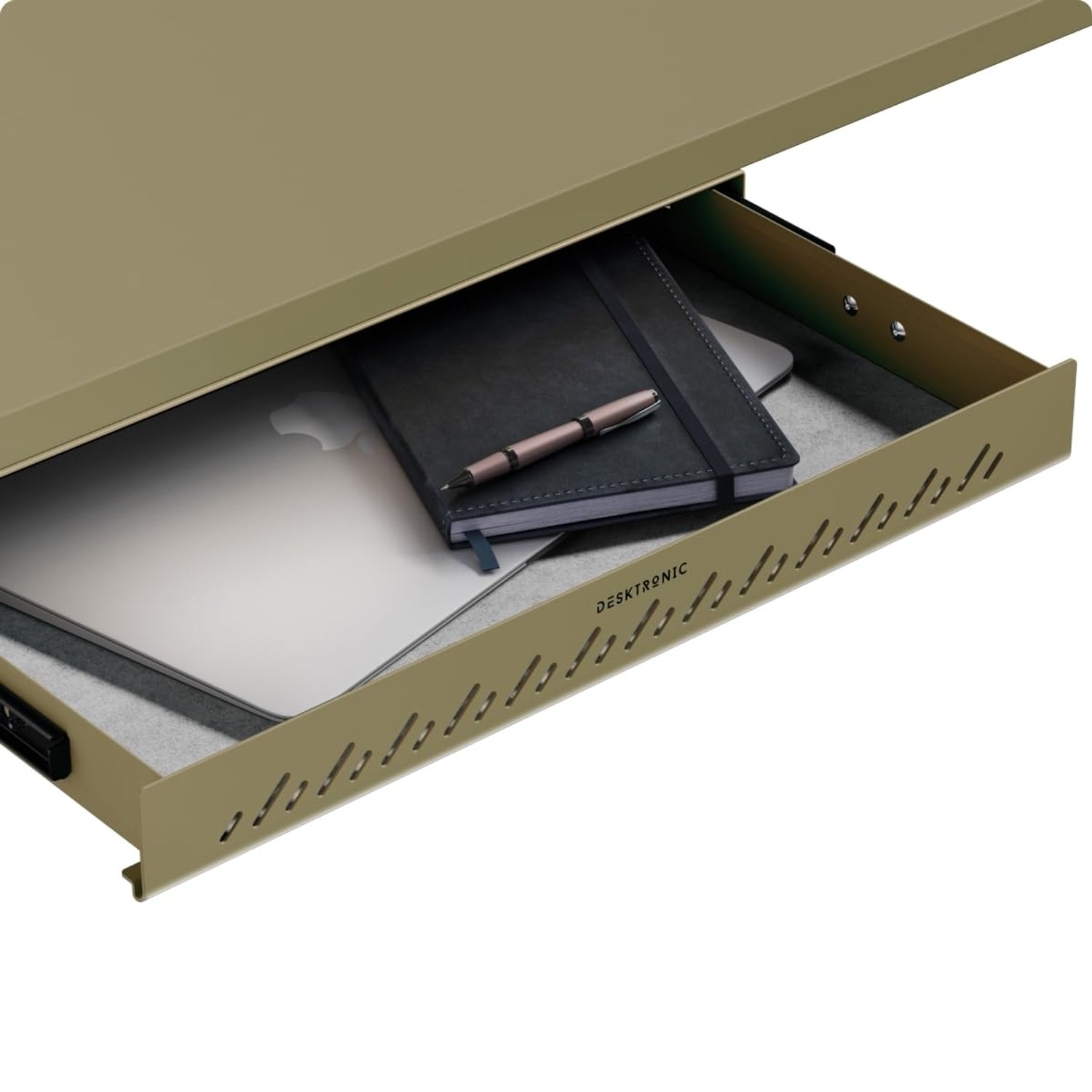 Desktronic Hidden Organizer, Under-Desk Storage Drawer - Easy Installation, Space-Saving, Large Capacity, Metal, for Office and Vanity - Durable Construction (Light Green)